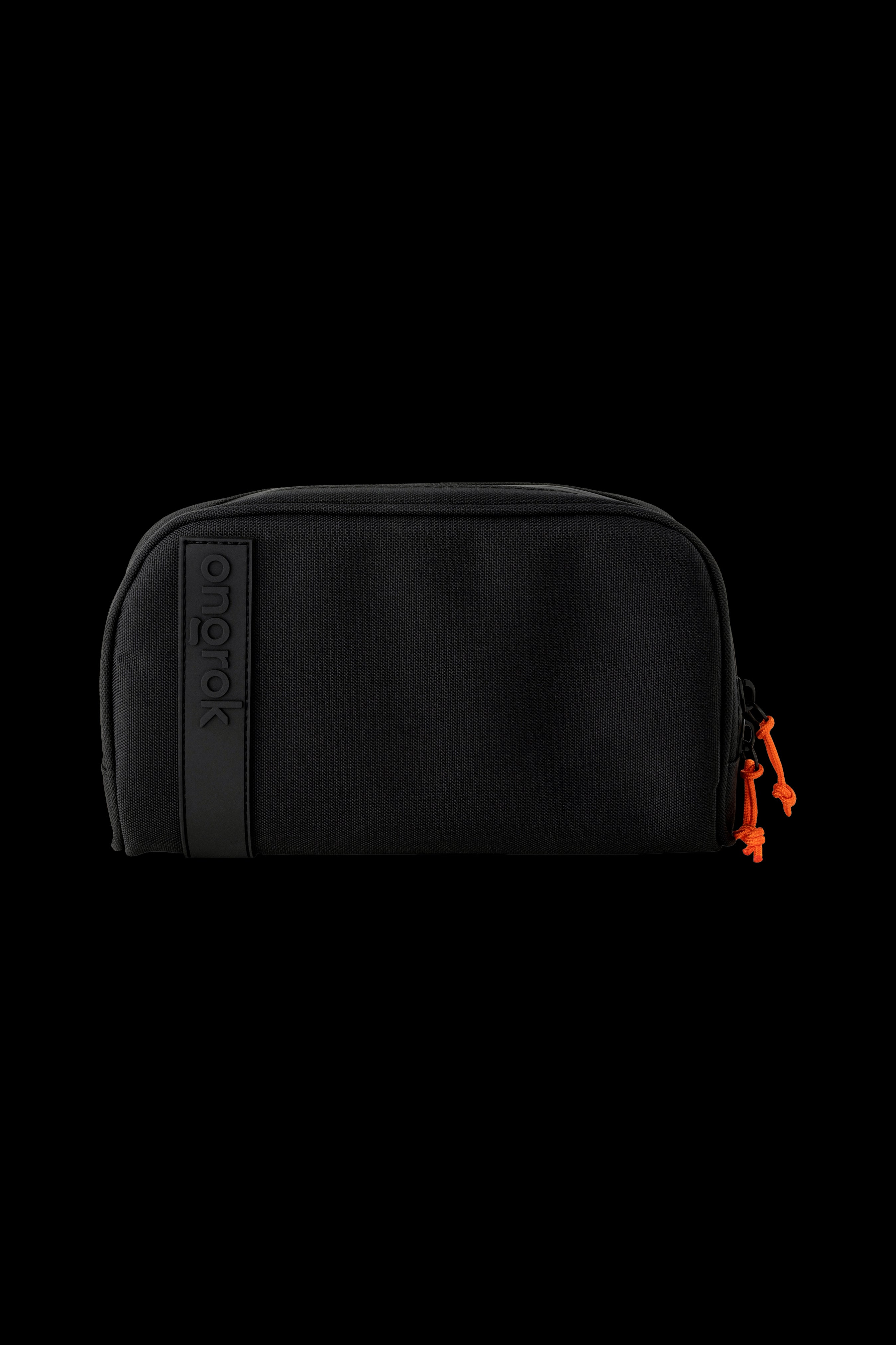 Black cannabis storage case with orange zipper pulls and “smokey” branding.