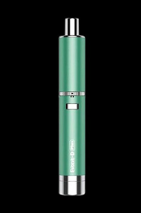 Centered vertical studio shot of an apple green Yocan Evolve-D Plus Dry Herb Pen Vaporizer against a solid black background.