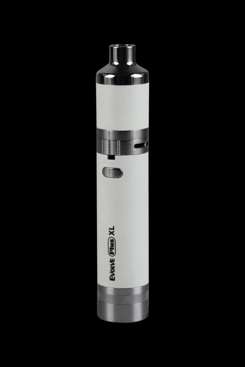 Centered front view of the sea blue Yocan Evolve Plus XL vaporizer standing upright against a black background.