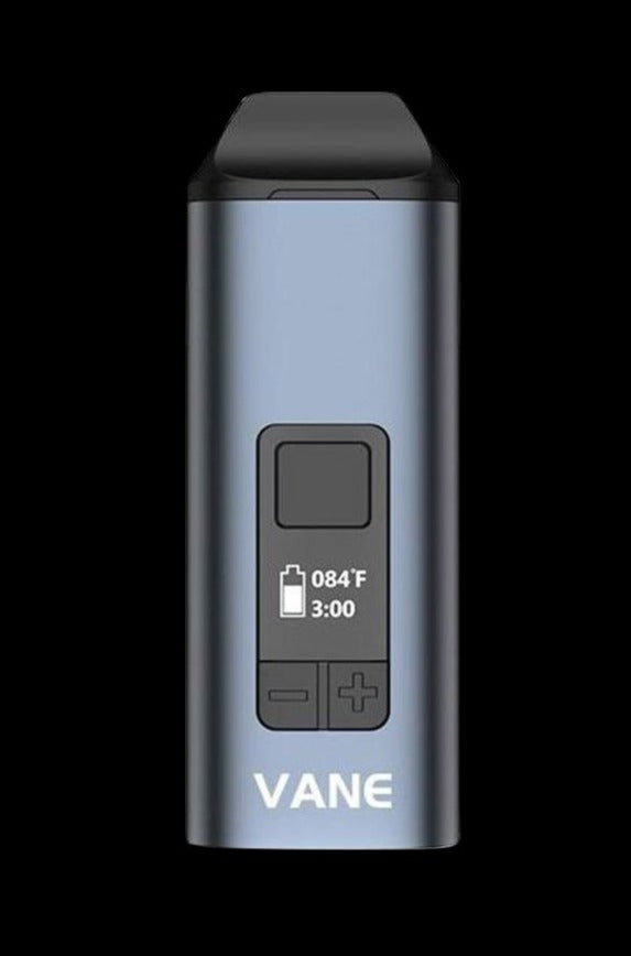 Front view of the Yocan Vane Dry Herb Vaporizer displaying a digital screen with a battery indicator.