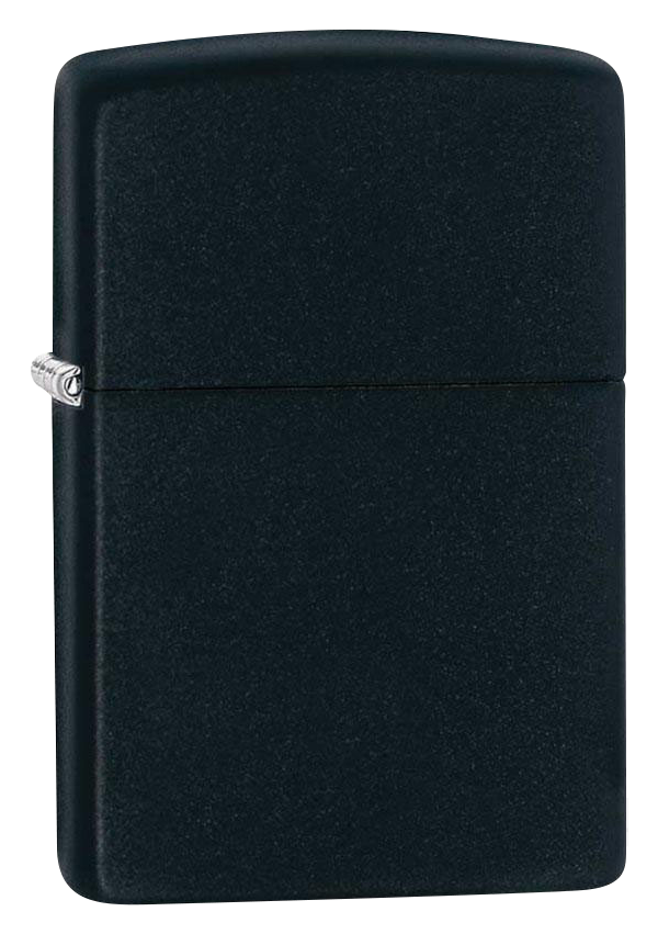 Front view of the Zippo Black Matte Classic Lighter, showing its sleek, rectangular shape and matte finish.
