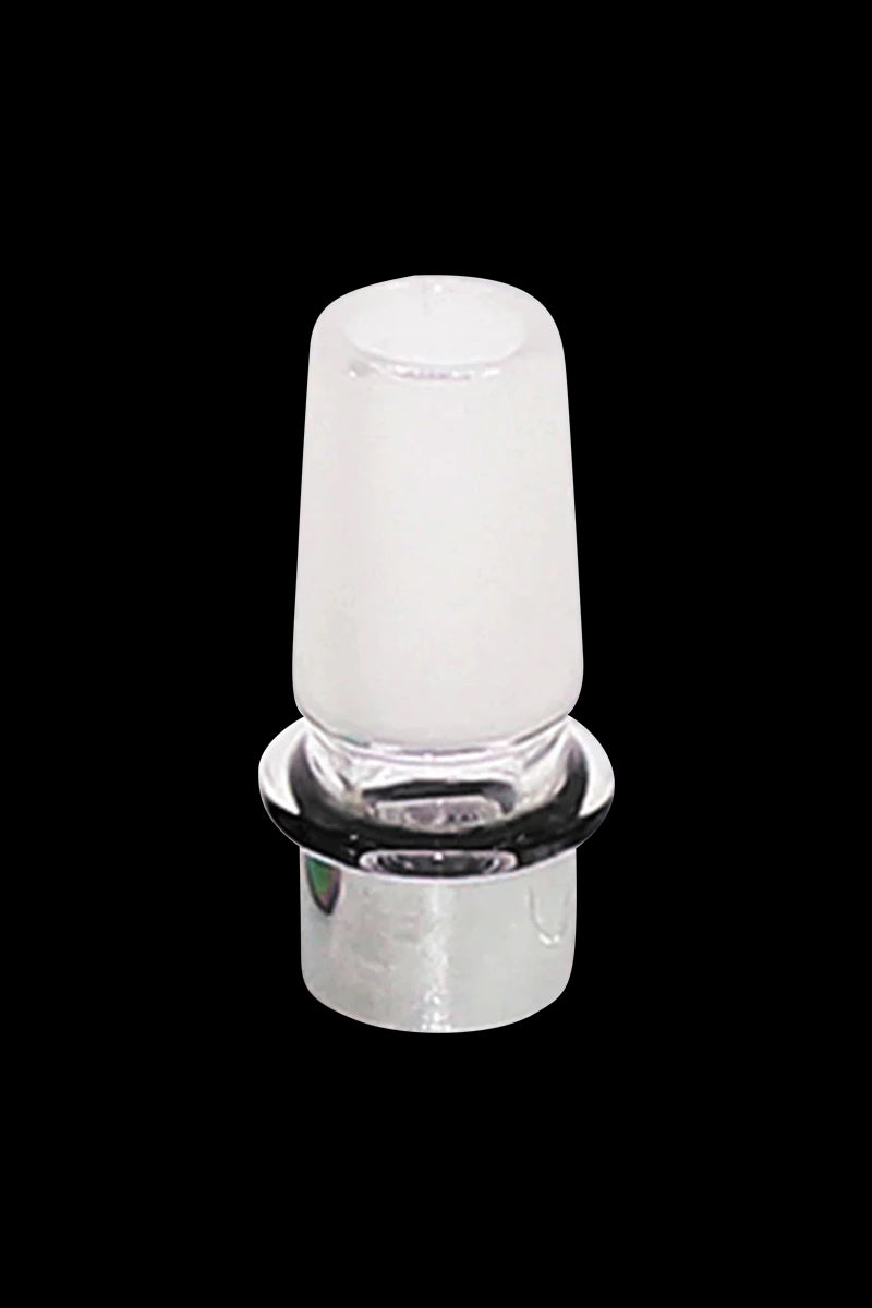 Front view of the Airistech Dabble glass connector, a clear adapter with a simple cylindrical shape.