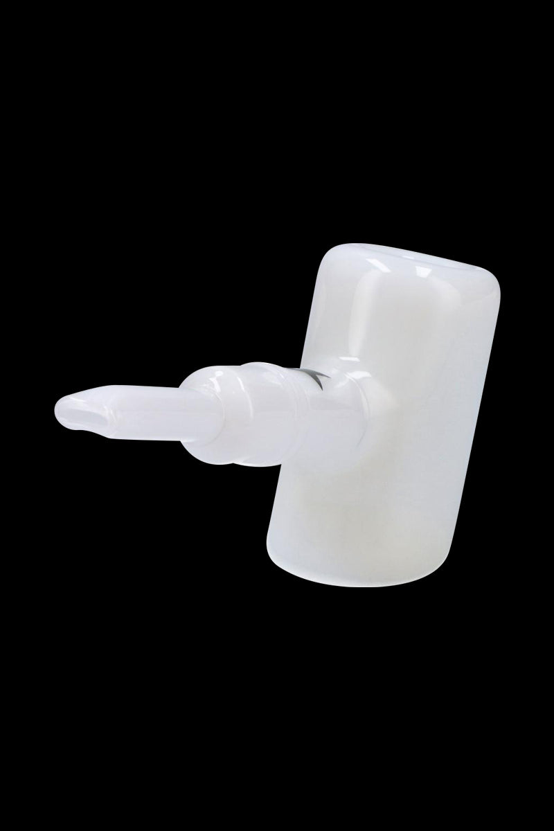 Angled studio shot of the white Rock Legends Sherlock Hammer Pipe - Jimi Purple Haze against a black background