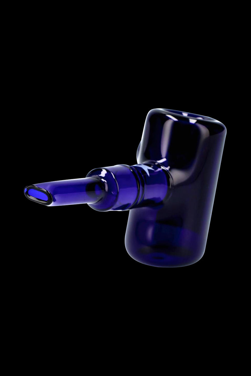 Angled close-up of the deep blue Rock Legends Sherlock Hammer Pipe - Jimi USA against a black background.