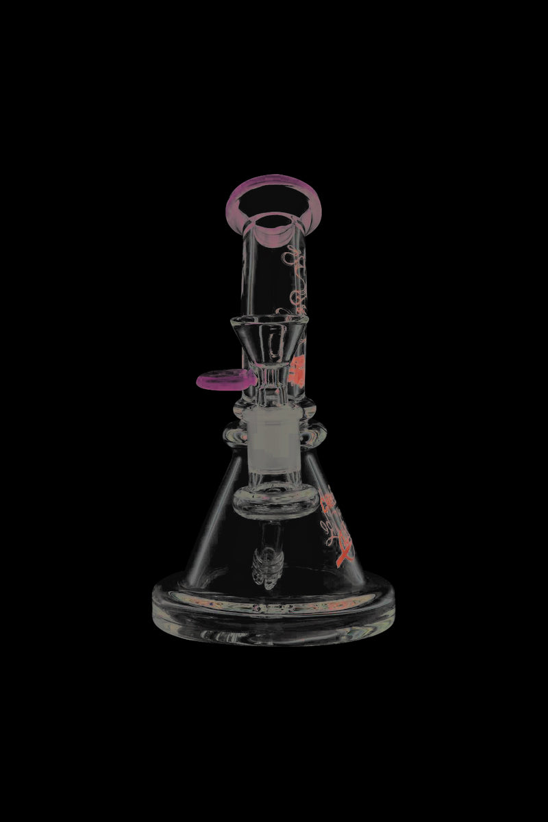 Front view of the Cheech & Chong Strawberry Mini Beaker Bong, showcasing its clear glass construction and compact size.
