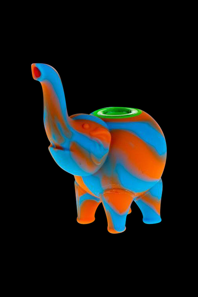 Front view of the Silicone Elephant Hand Pipe, a colorful, sculpted pipe resembling an elephant.