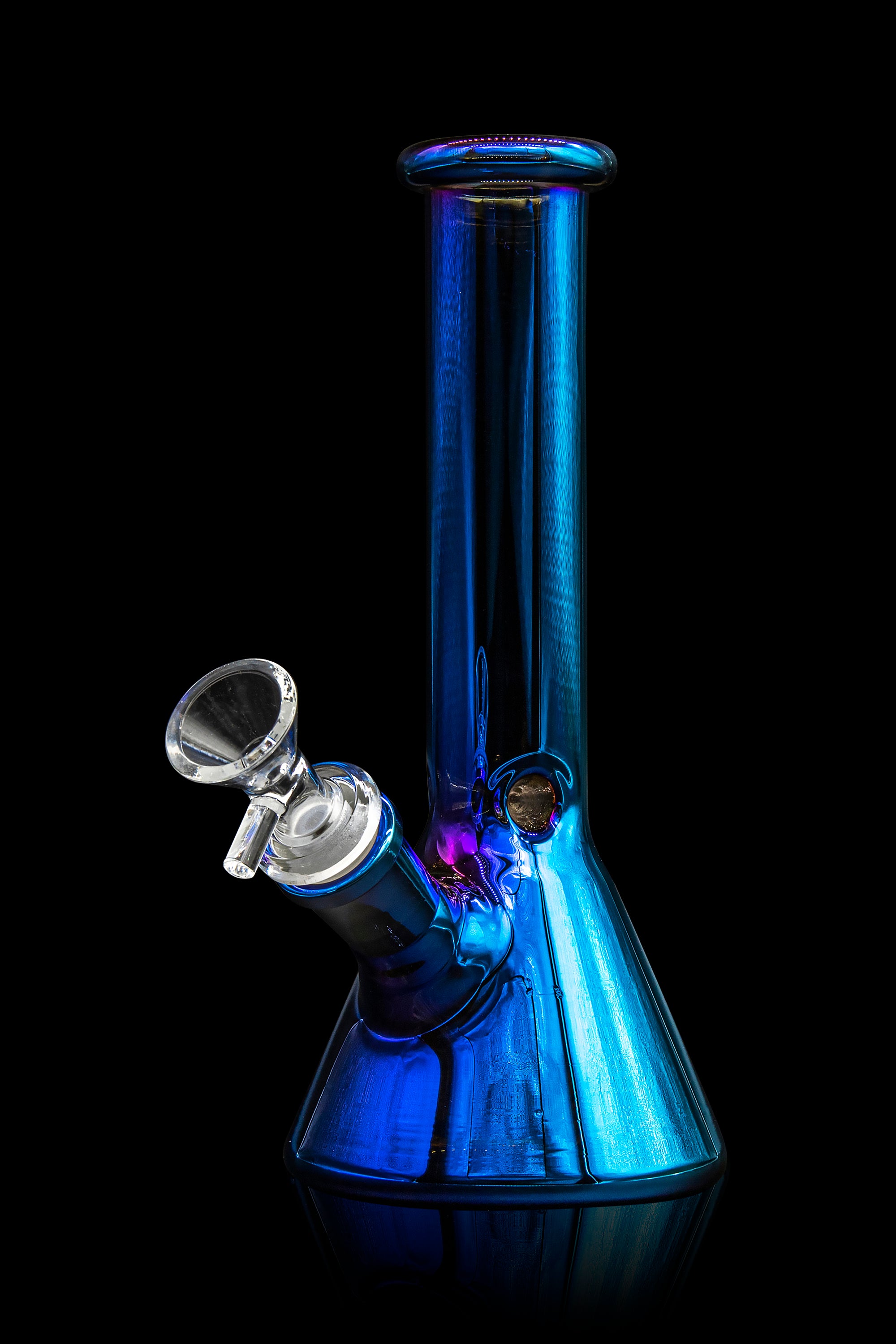 Blue glass bong isolated on a black background.