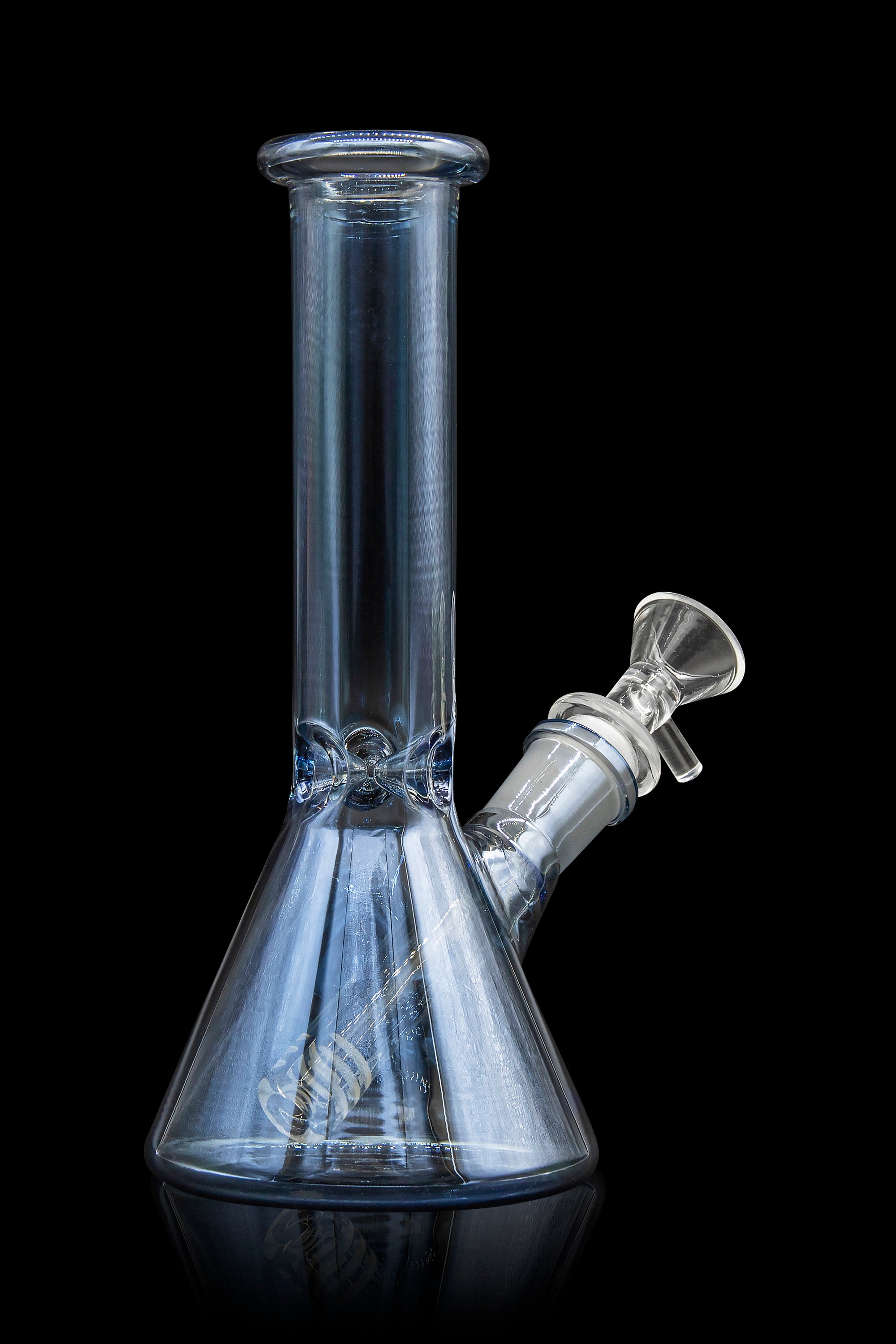Blue glass bong isolated on a black background.