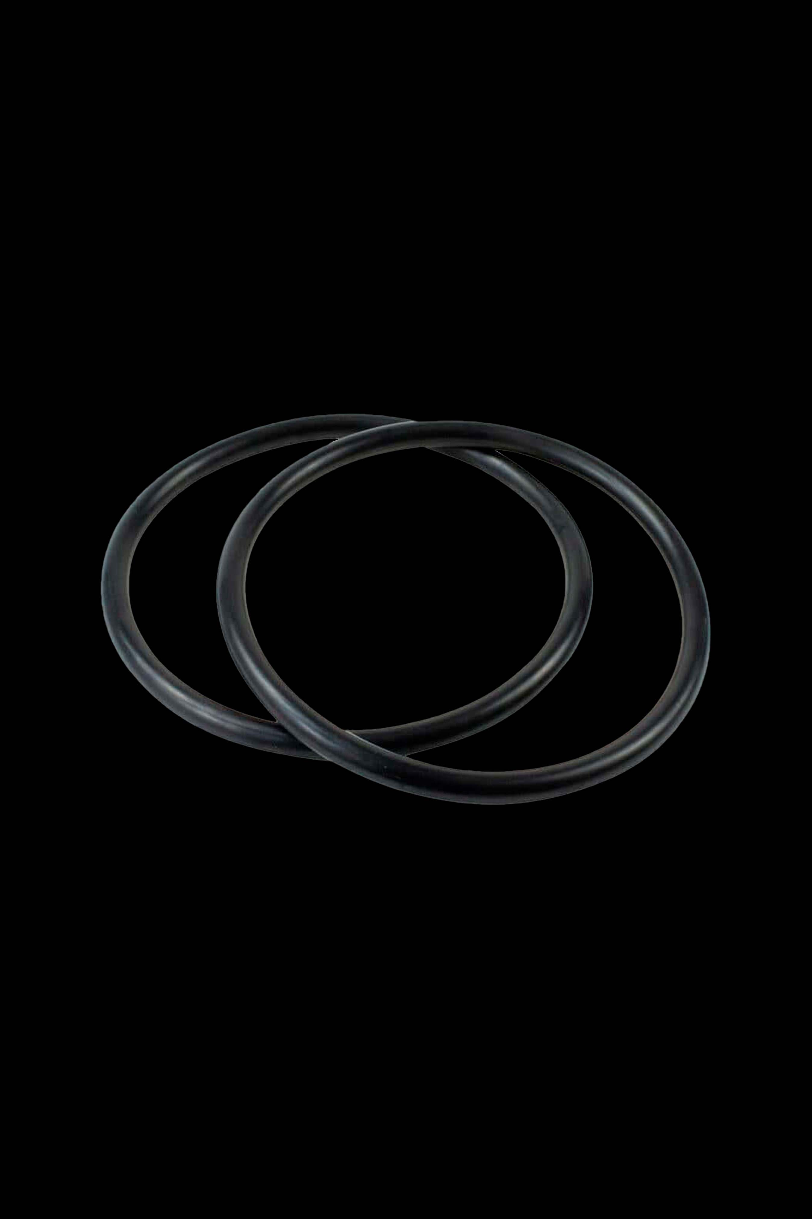 Two silicone O-rings against a black background.