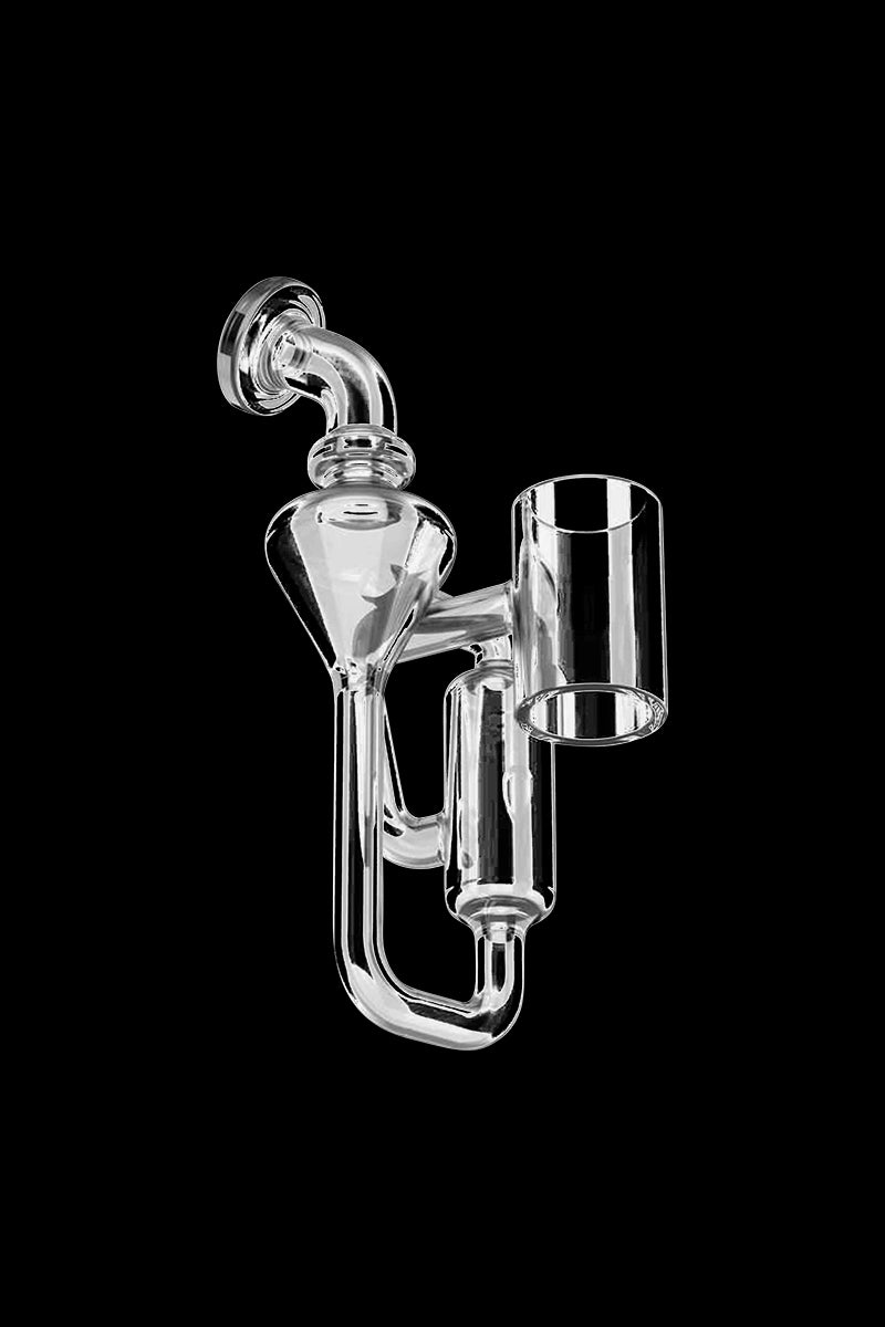 Front view of the Elite Pro Hyperloop Glass piece, showcasing its clear glass construction and curved design against a black backdrop.