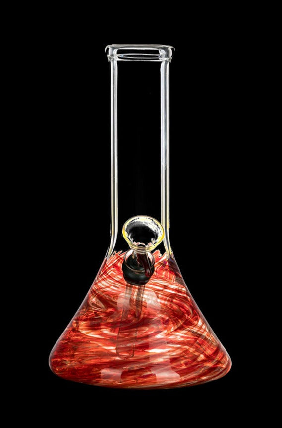 A front view of the DankStop Raked Beaker Water Pipe, showcasing its textured, clear glass construction.