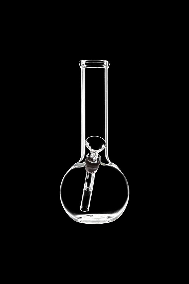 Front view of the Clear Glass Basic Water Pipe, a simple, clear glass pipe with a rounded base and narrow neck.