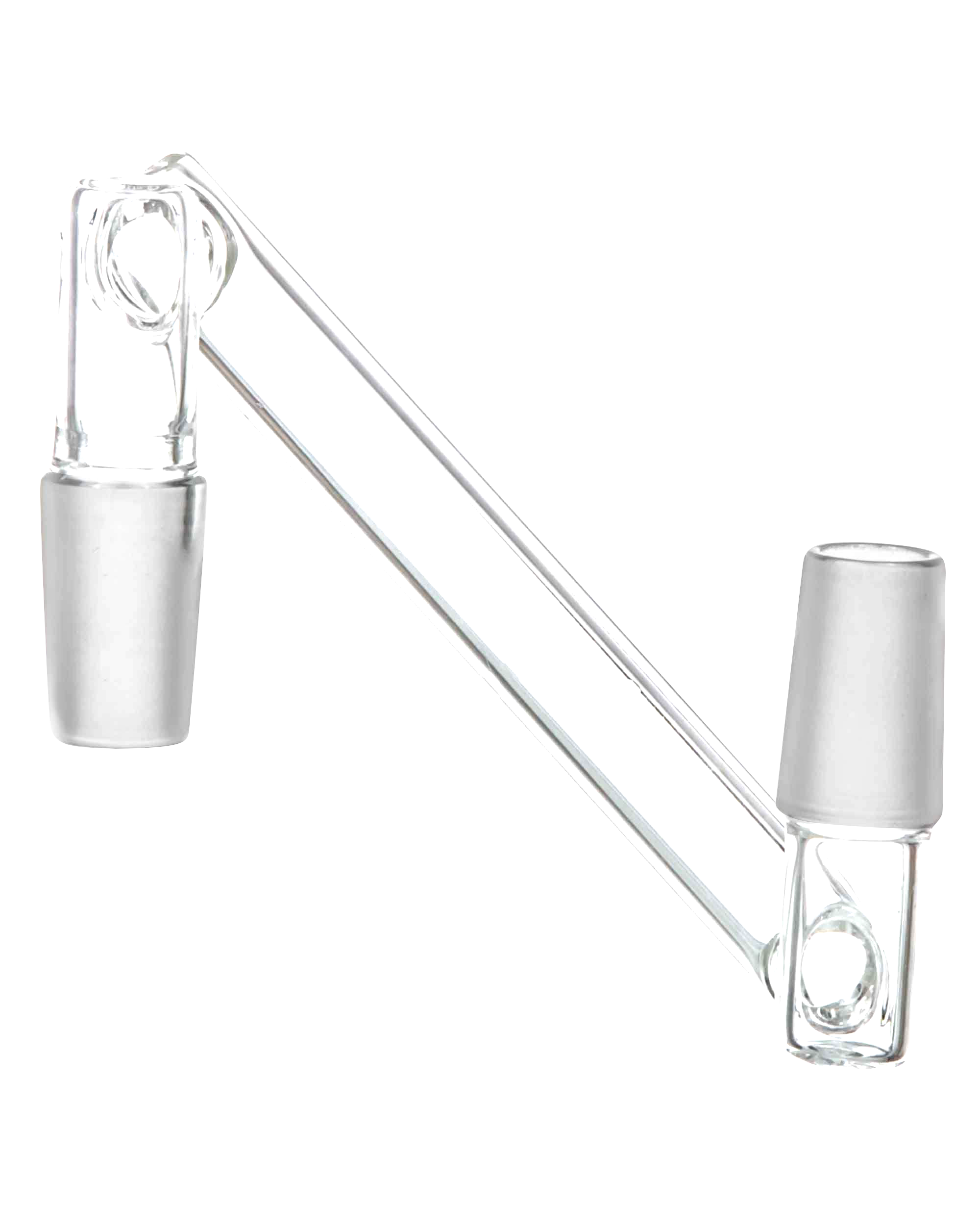 A clear glass Dropdown Adapter shown at a slight angle against a plain white background.