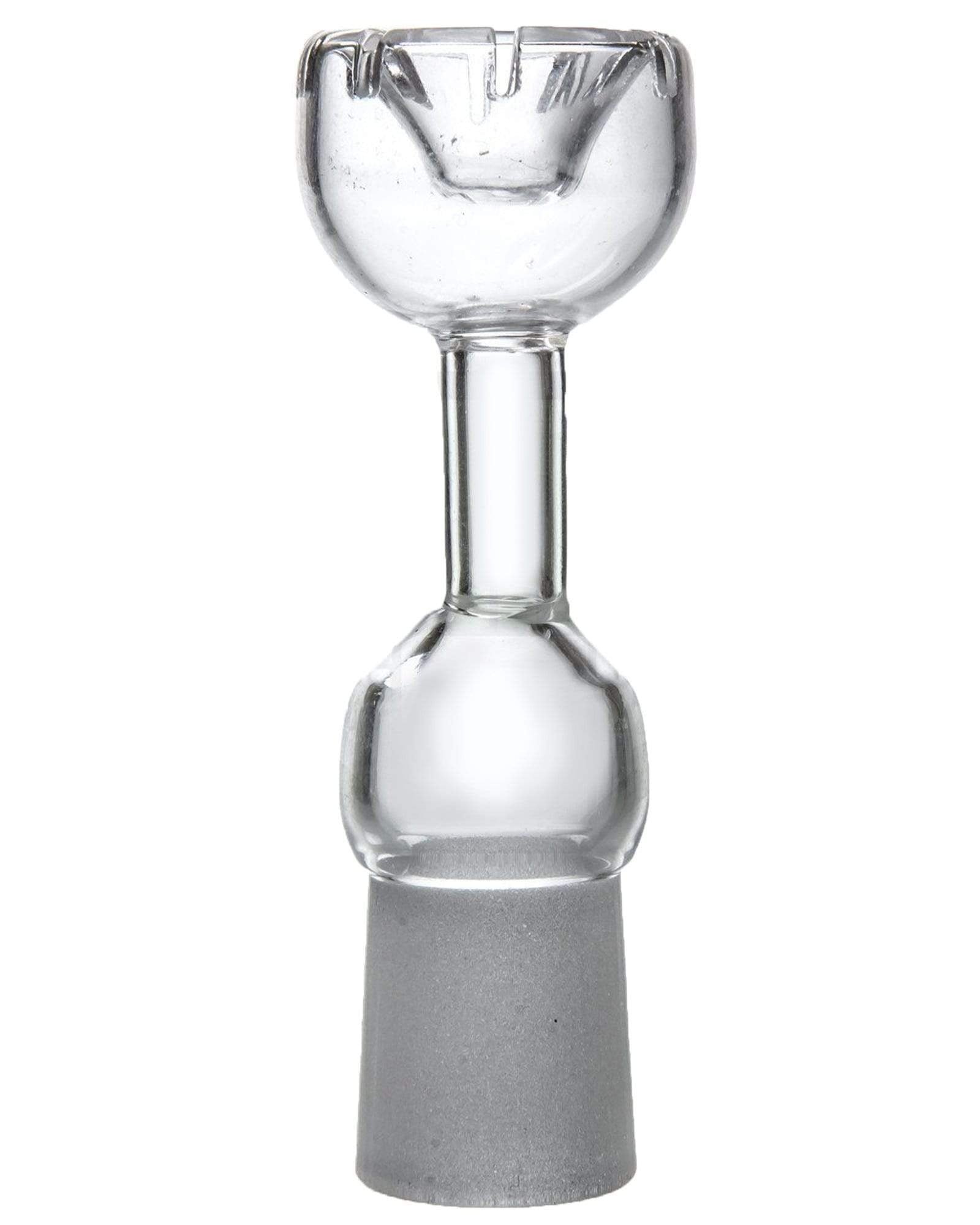 A close-up shot of the Female Quartz Daisy Dab Nail, showcasing its translucent quartz construction and floral design.