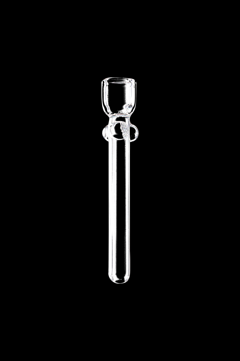 A close-up studio shot of the Glass Nail, showcasing its clear glass construction and simple, cylindrical form.