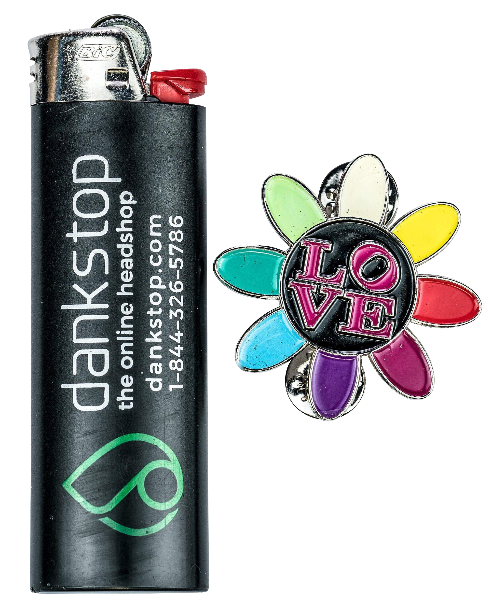 A close-up shot of the Love Daisy Metal Pin, showcasing its floral design and colorful enamel details.