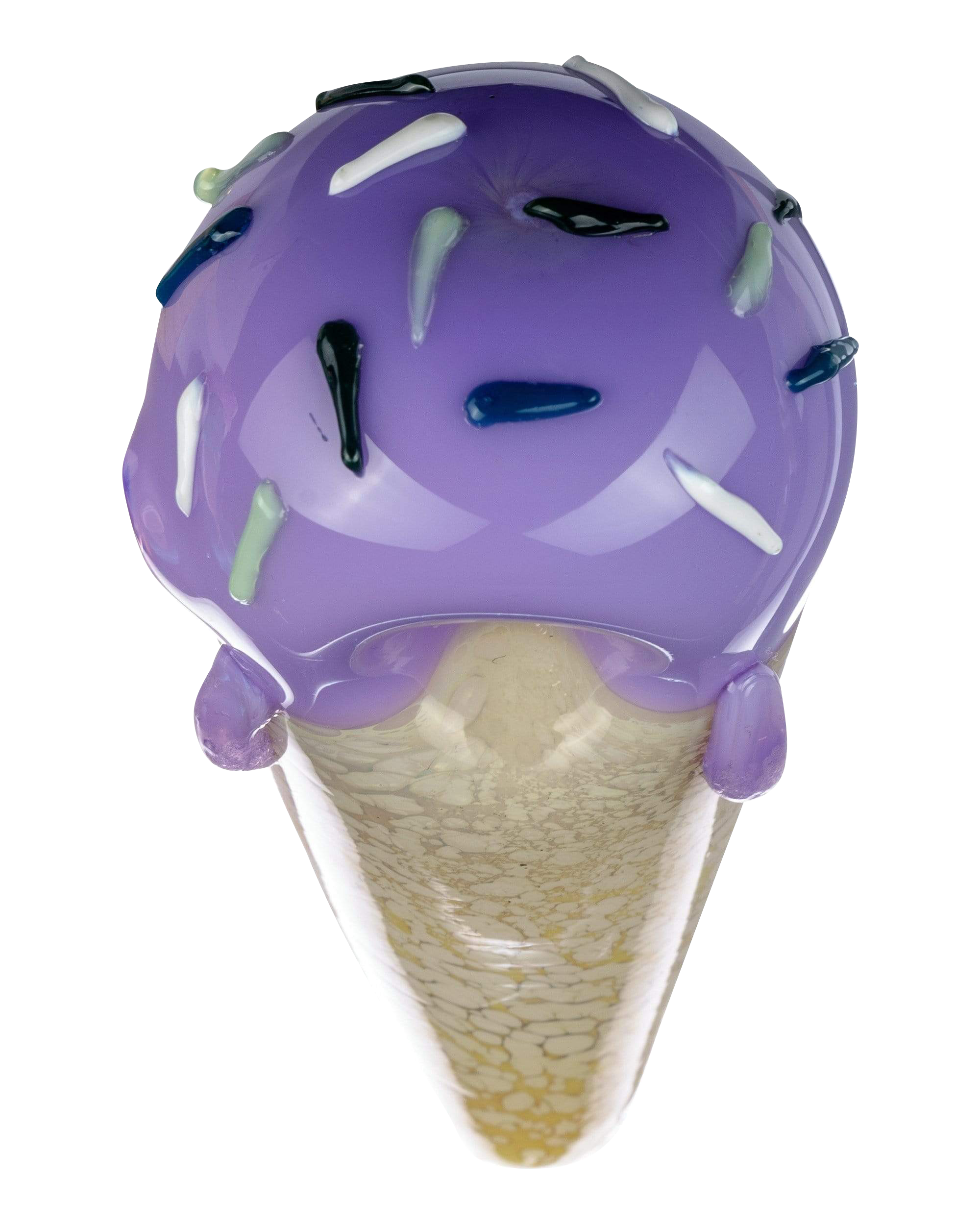 A front view of the Single Scoop Ice Cream Spoon Pipe, resembling a purple and white ice cream cone with visible detailing.