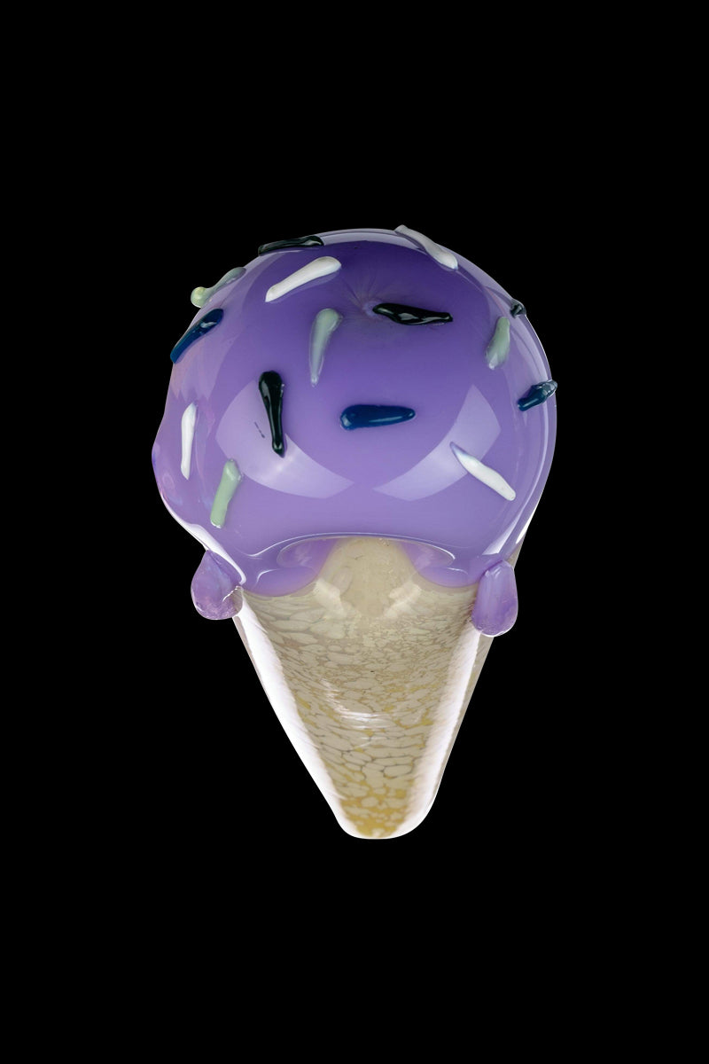 A close-up, angled view of the Single Scoop Ice Cream Spoon Pipe, resembling a purple ice cream cone with a textured base.