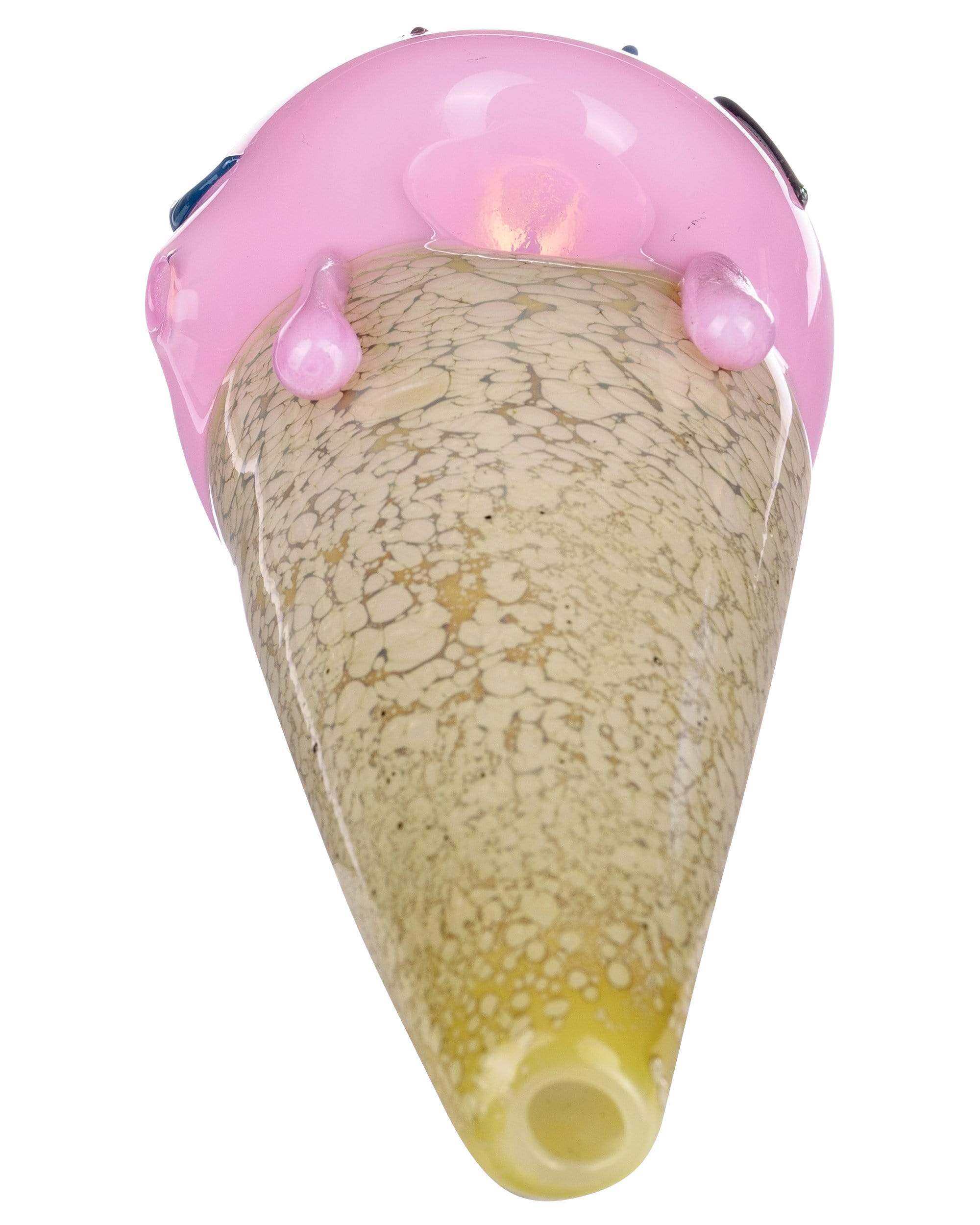 A close-up, angled view of the Single Scoop Ice Cream Spoon Pipe, showcasing its sculpted glass design.
