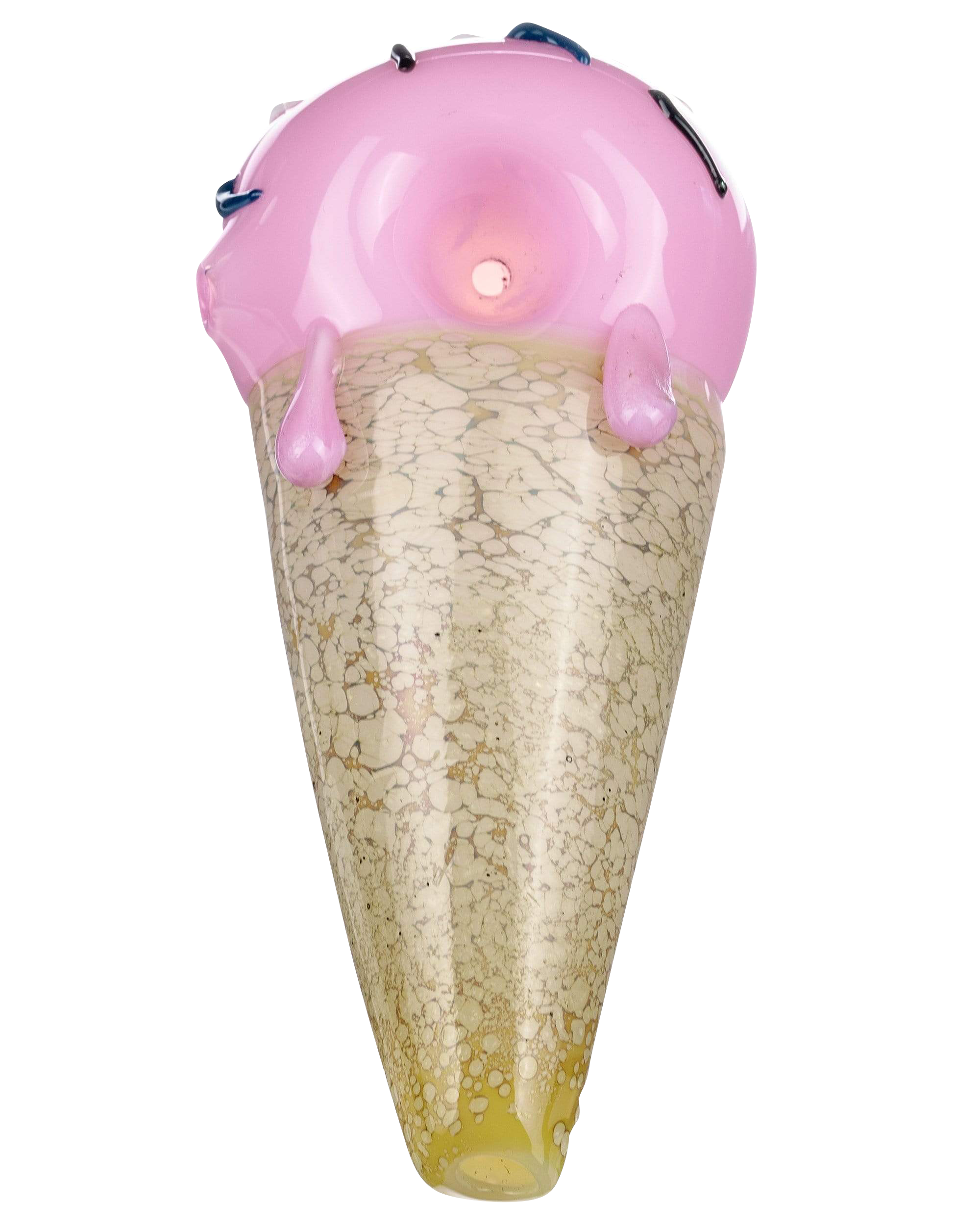 A front view of the Single Scoop Ice Cream Spoon Pipe, showcasing its sculpted glass design resembling a melting ice cream scoop.