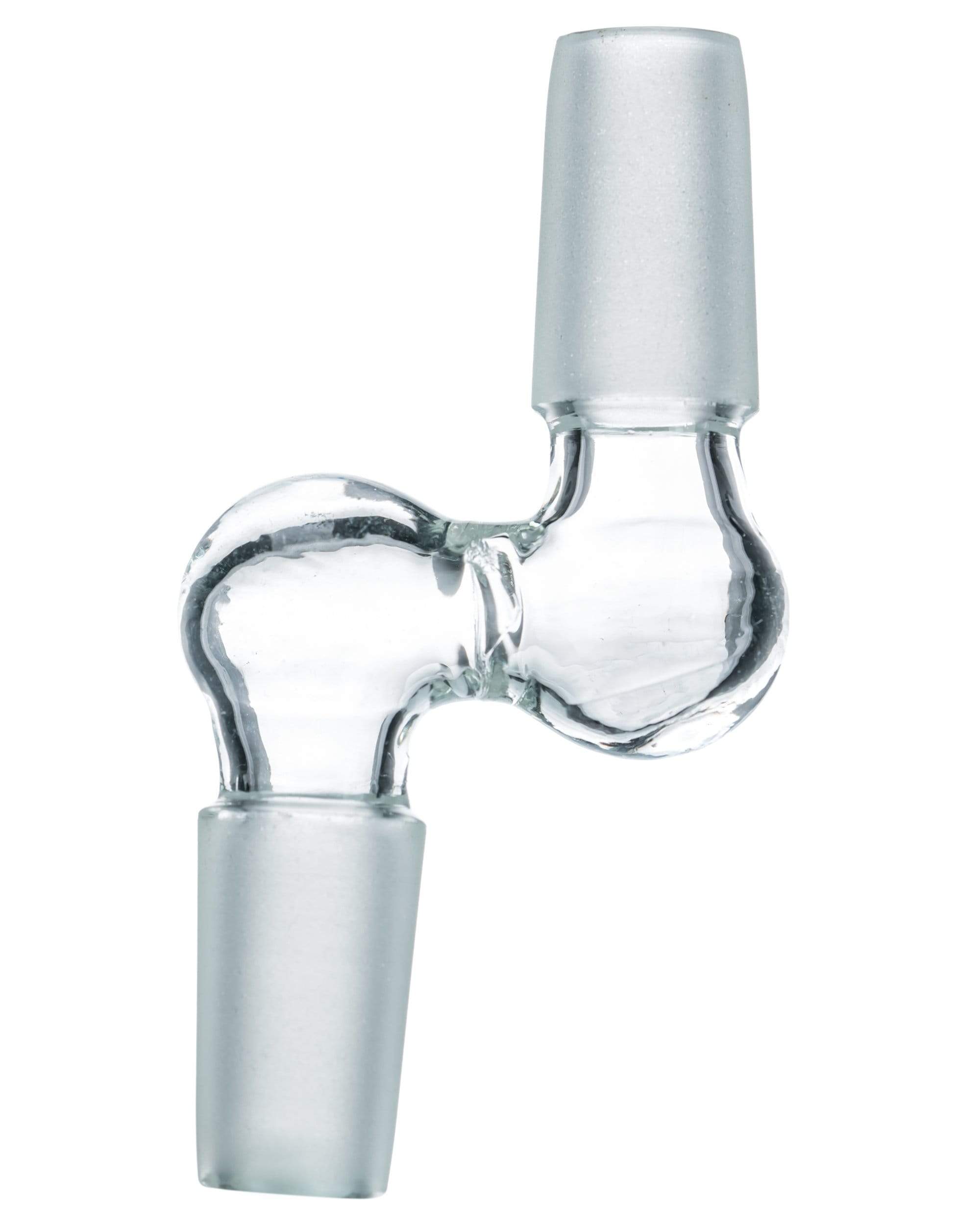 Close-up angled view of the glass joints on the Step Up 90° Male to Male Adapter against a white background.