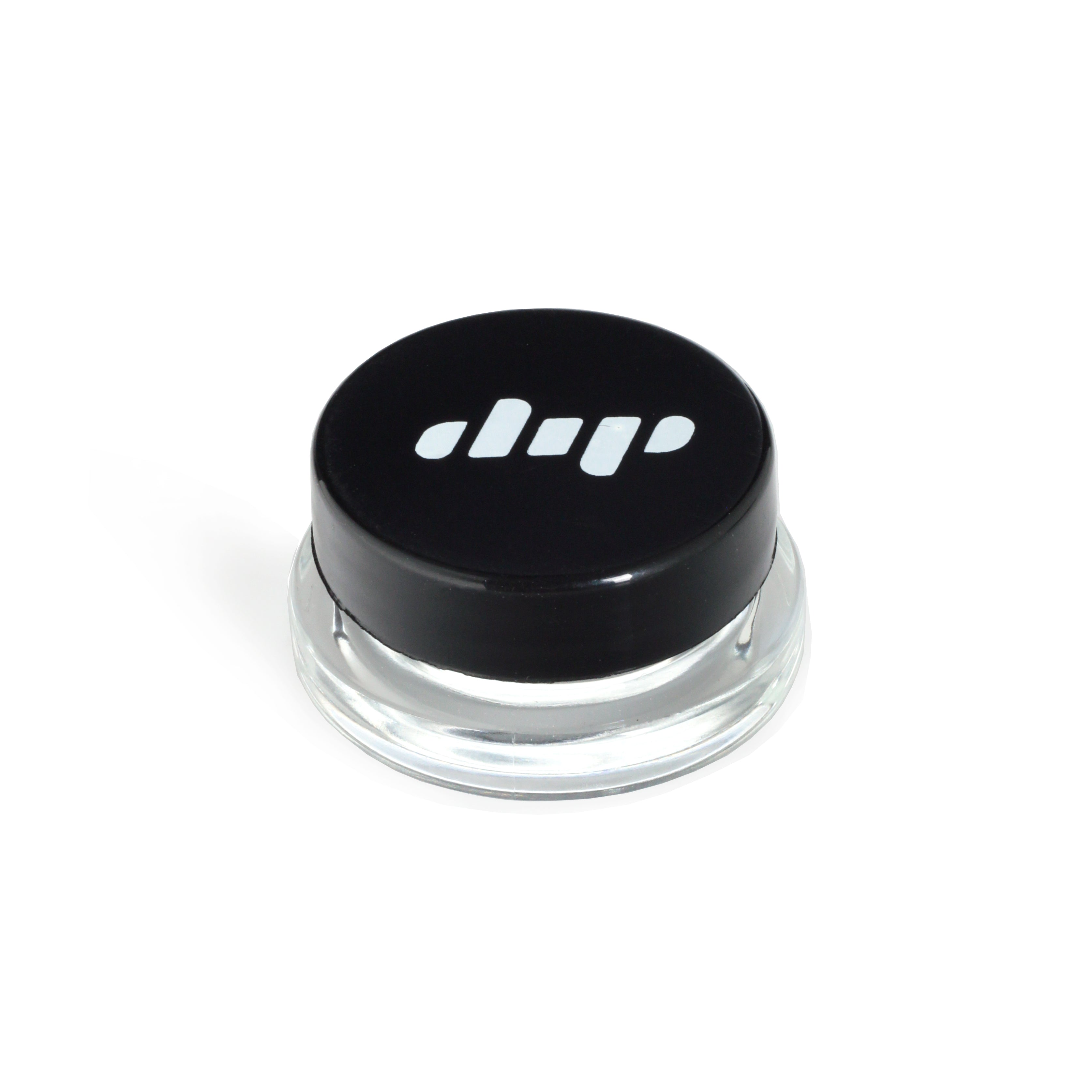 Close-up of the clear glass Dip Devices 9mL Container, viewed from above with a simple, cylindrical shape.