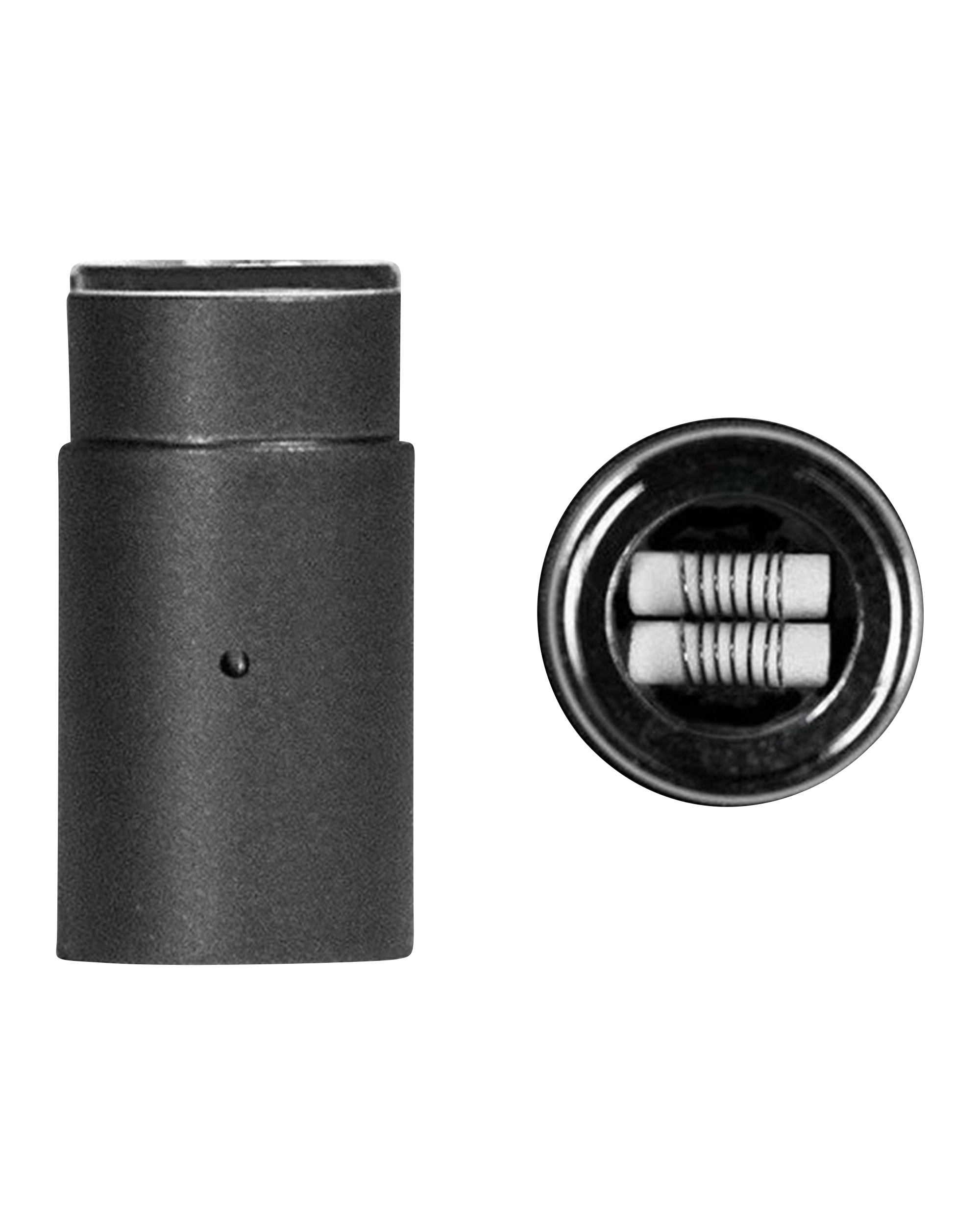Close-up view of the Aurora Dual Ceramic Atomizer, showing its ceramic tip against a dark background.