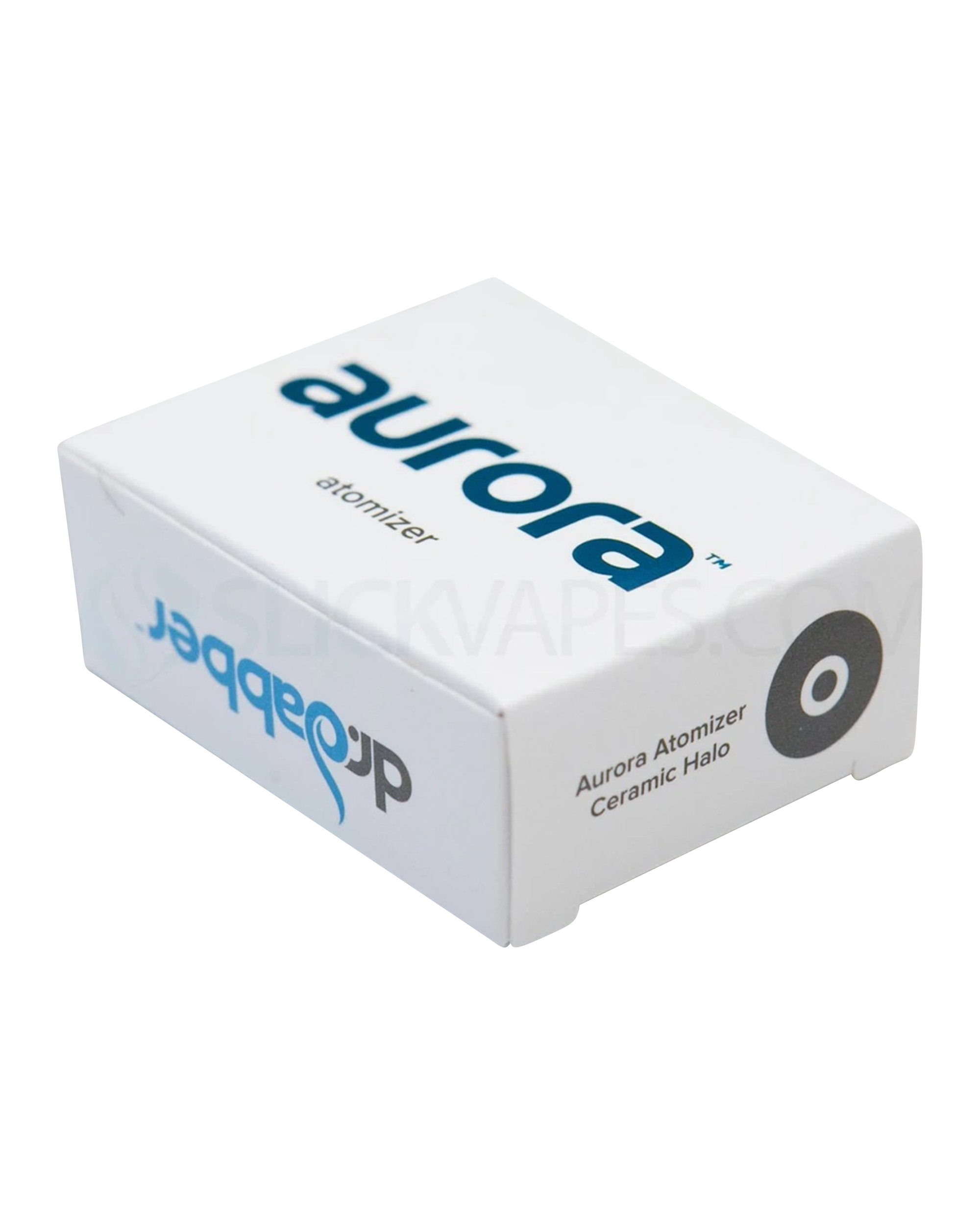 Front view of the Aurora Halo Ceramic Quartz Atomizer, featuring a simple white finish and visible branding.