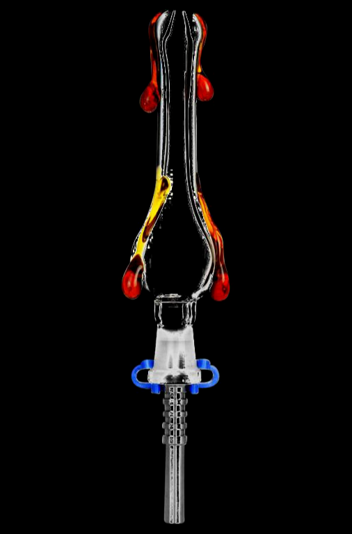 Glass cannabis oil rig with colorful water percolation.