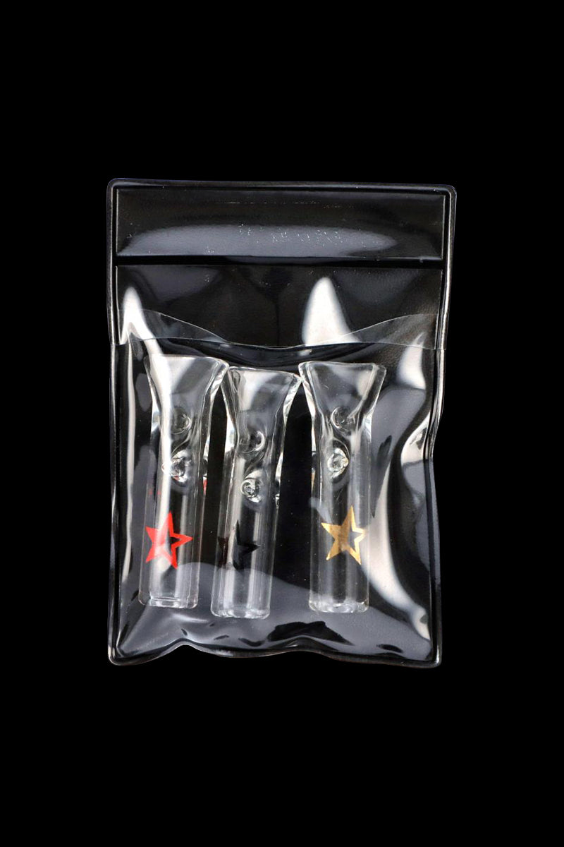 Front view of the Famous X Glass Filter Tips - 3 Pack, sealed in clear plastic packaging.