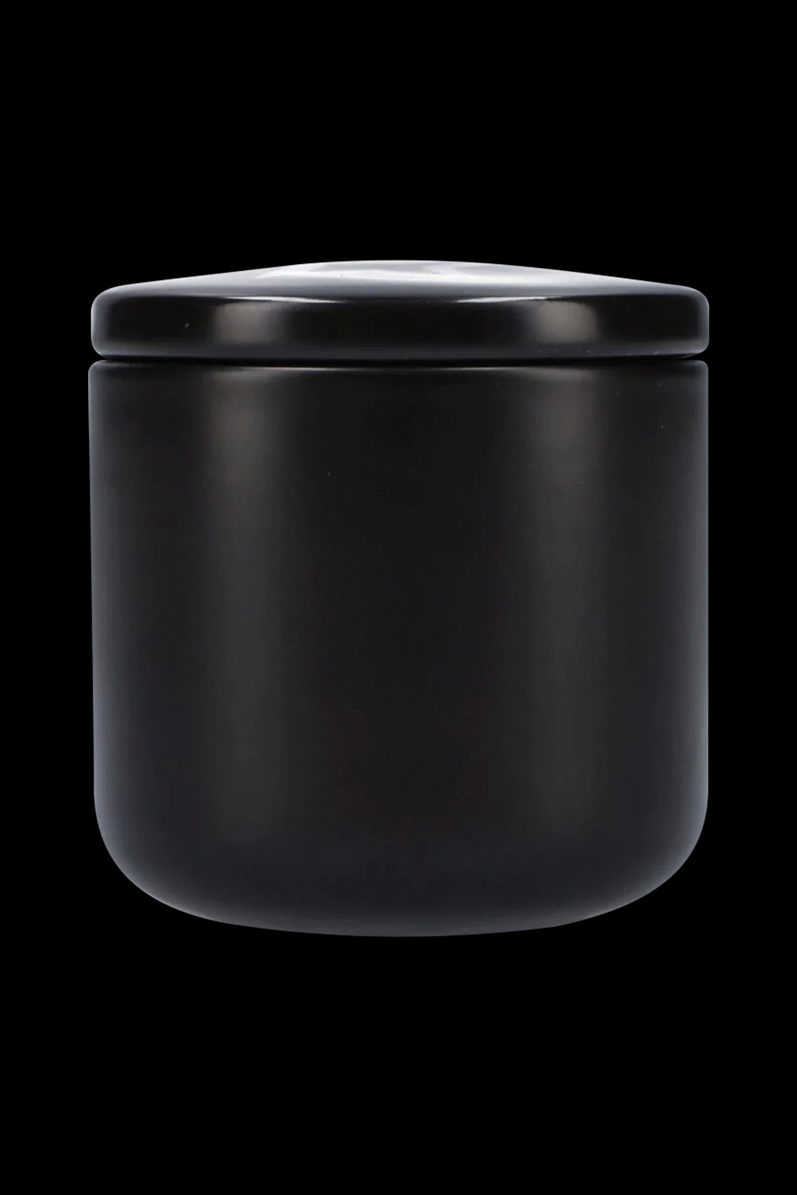 Black airtight cannabis storage jar.