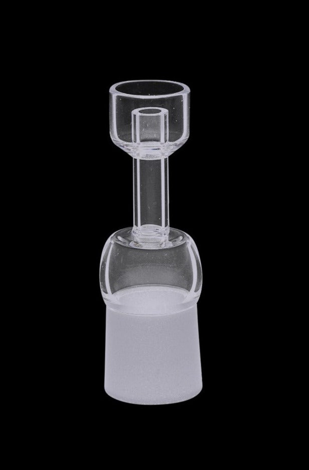 Front view of the ERRL Gear - 18.8mm Female Quartz Domeless Nail, showing the clear quartz nail against a black background.