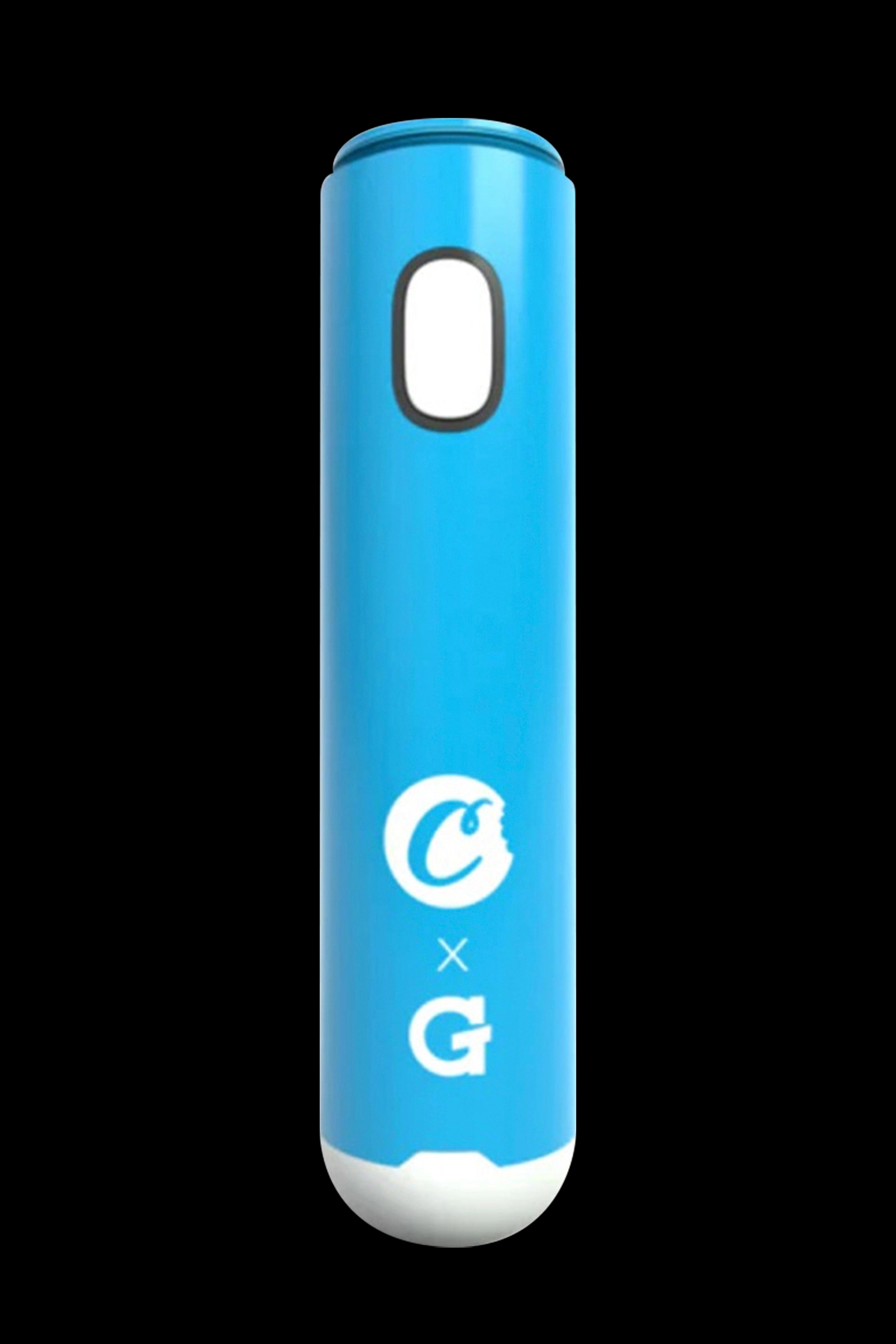 Blue cannabis vape pen with Cookies and Grenco Science branding.