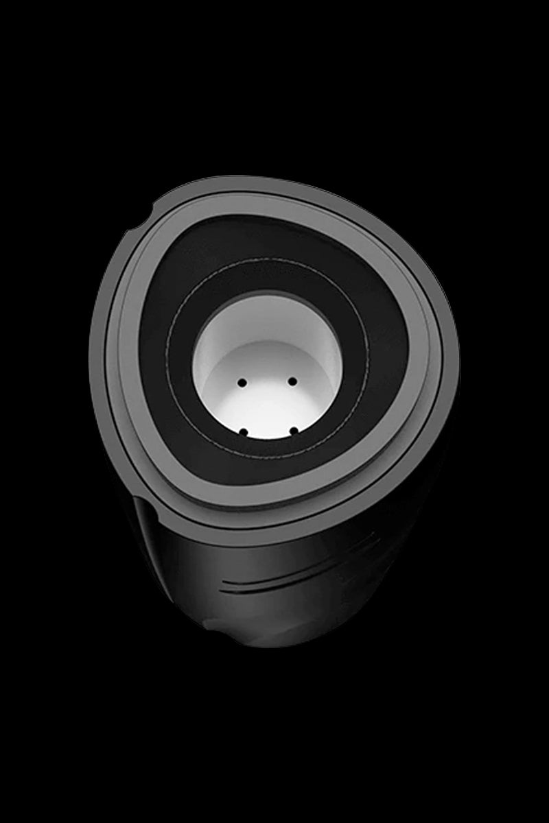 Close-up front view of the Pro Vaporizer, showing a dark, circular opening against a black background.