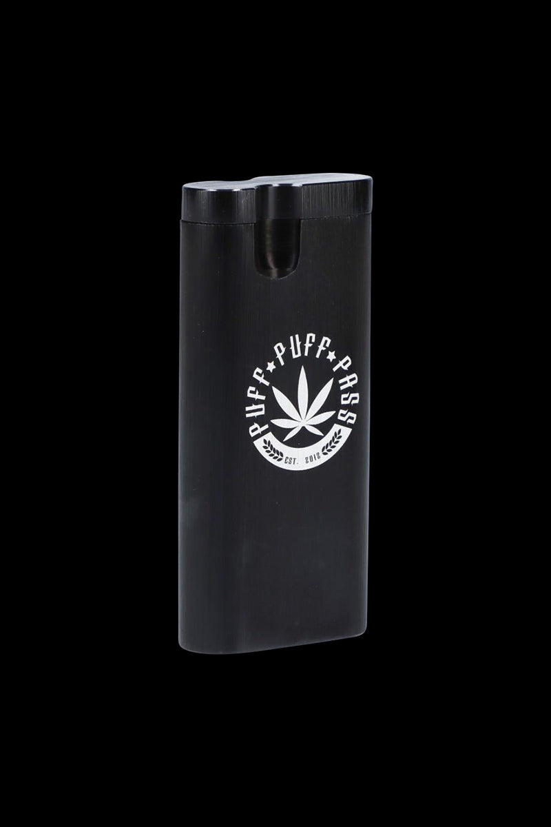 Front view of the Aluminum Dugout - Large, a sleek, silver-toned container presented against a dark, neutral background.