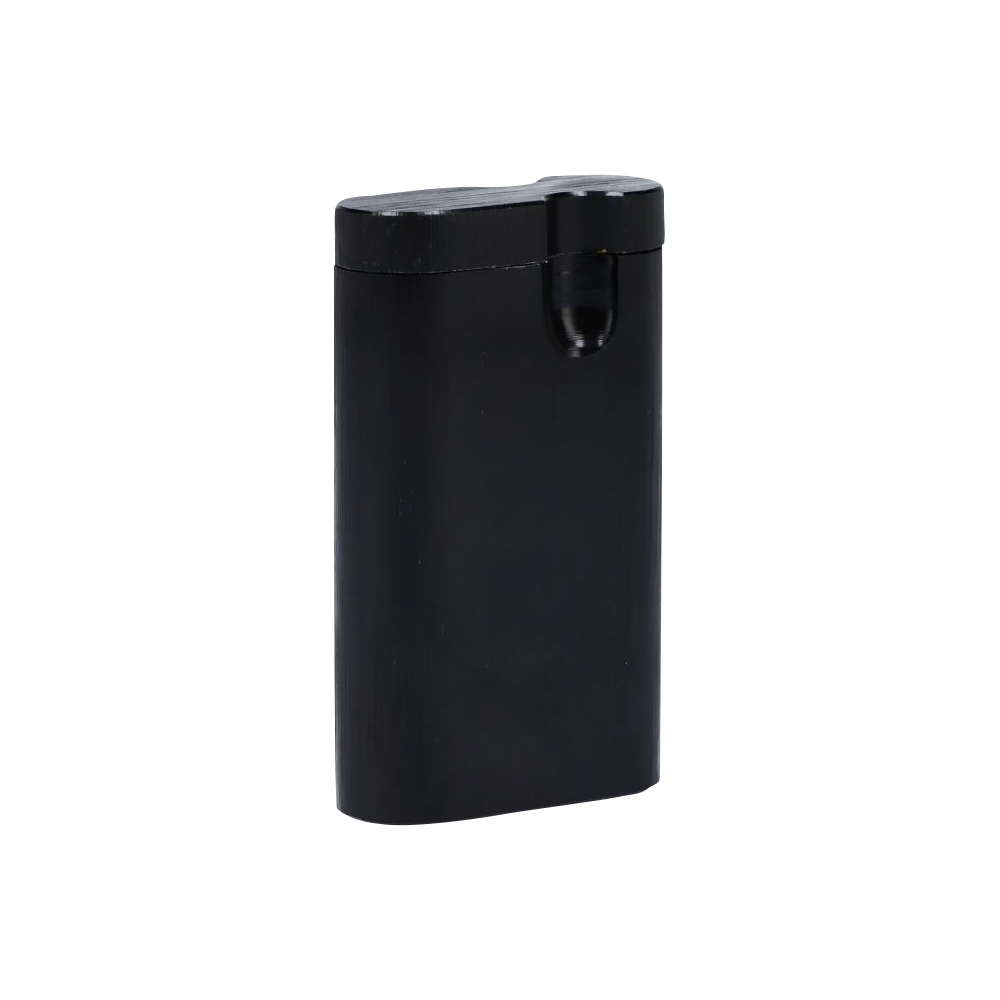 A front view of the Aluminum Dugout, a sleek, metallic case with a simple, rectangular design.