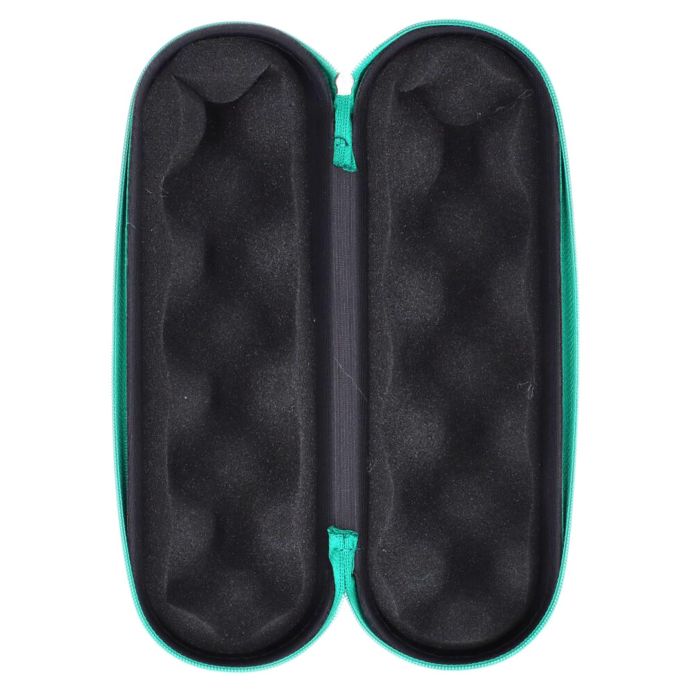 Top-down view of the open Padded Hard Shell Case - Large showing egg-crate black foam interior and teal zippered shell.