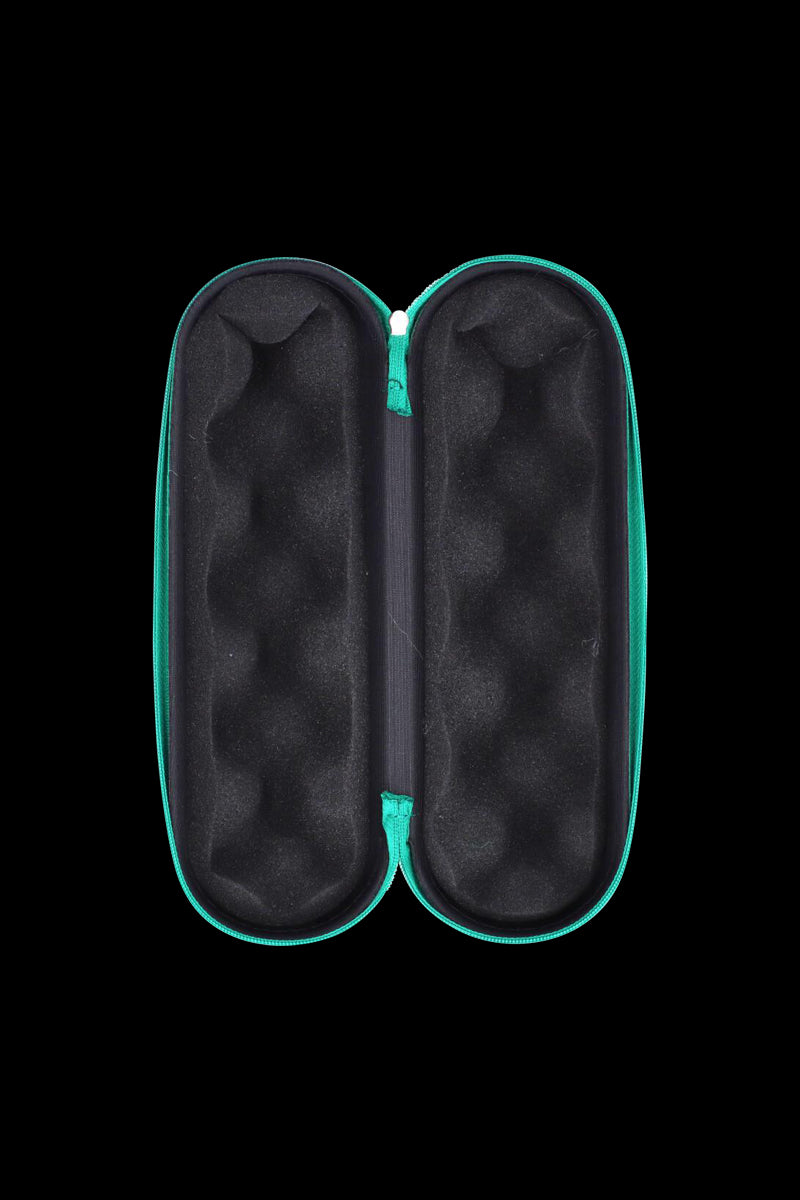 Top-down view of the open Padded Hard Shell Case - Large showing egg-crate foam lining and a teal zippered shell against a black background