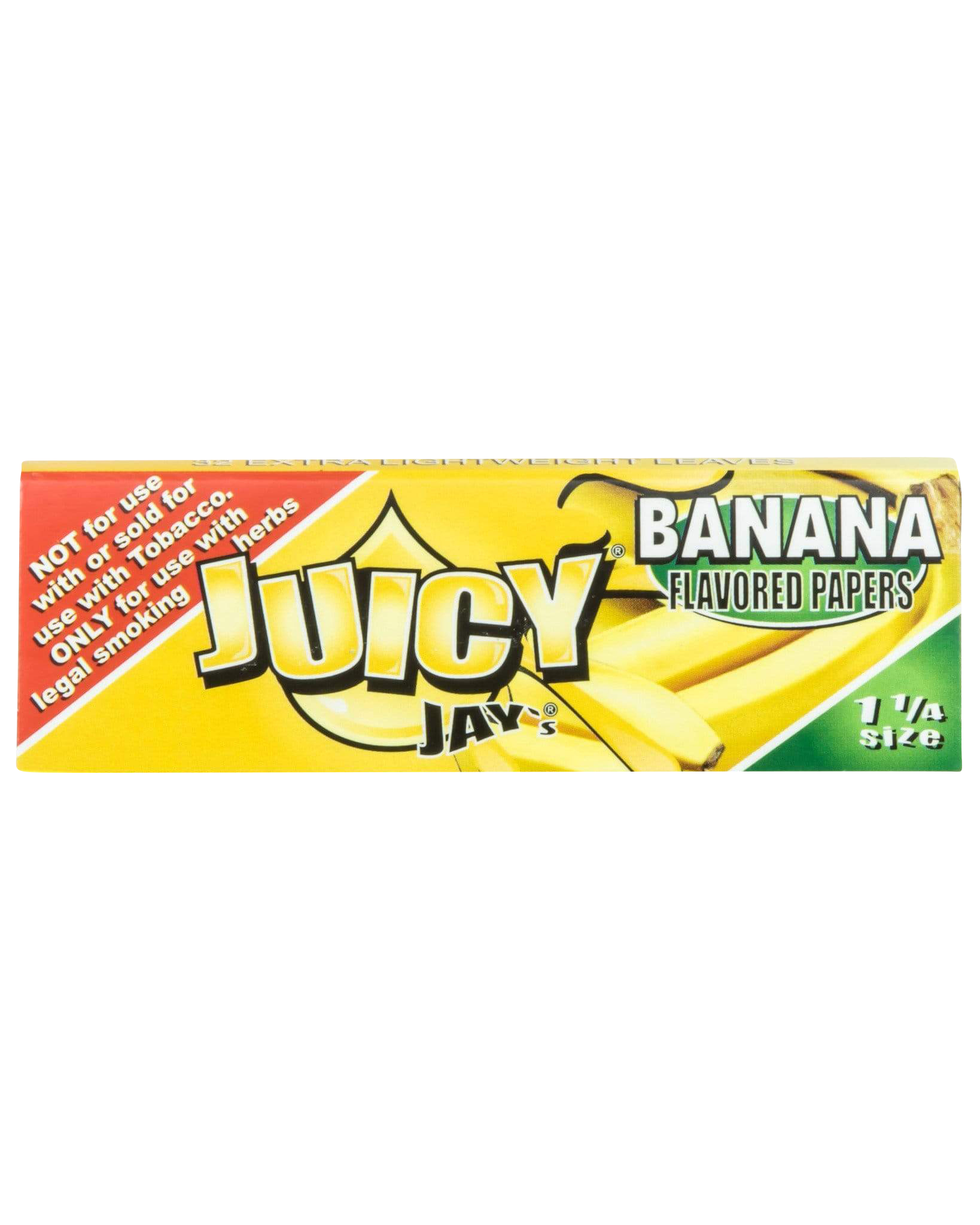 Close-up of Classic 1-1/4" Size Flavored Rolling Papers with a vibrant banana flavor design against a light background.