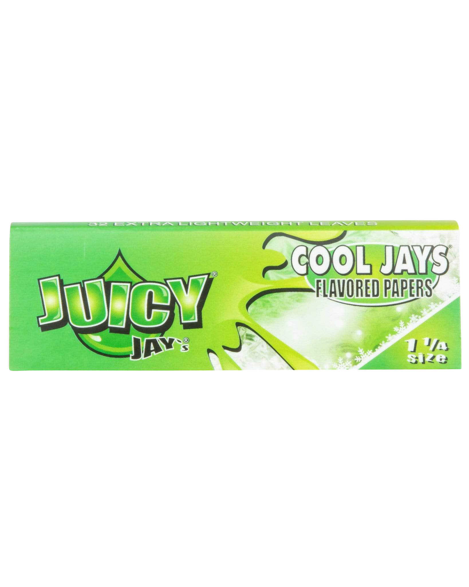 A close-up of a package of Juicy Jay's Classic Size Flavored Rolling Papers, displaying colorful branding against a white background.