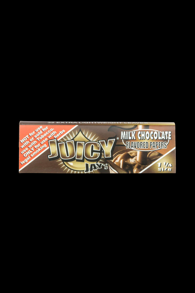 Close-up of Classic 1-1/4" Size Flavored Rolling Papers packaging, featuring bold text on a dark background.