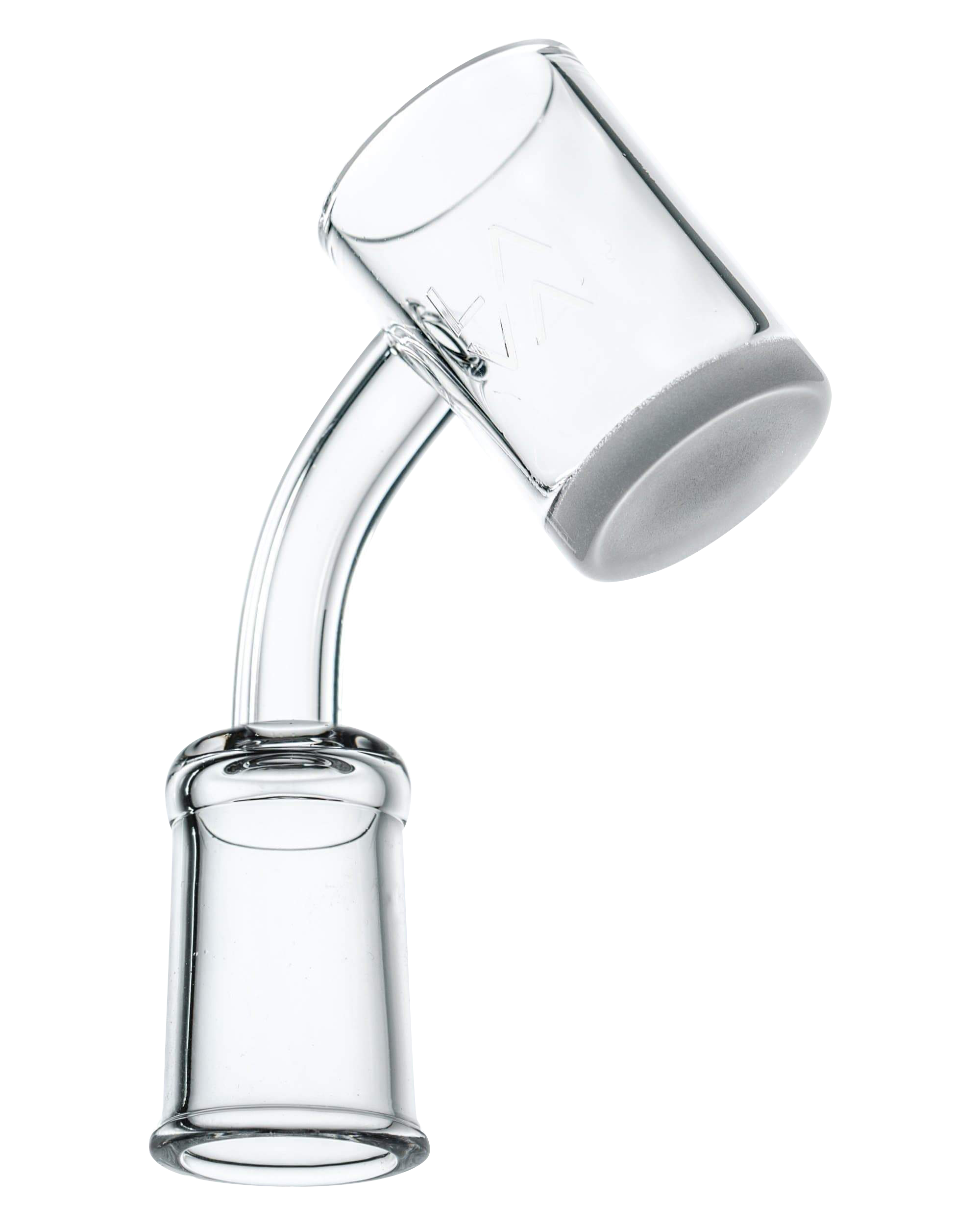 A slightly angled view of the LavaTech XL Quartz Banger, showing the clear quartz vessel and rounded base against a plain white background.