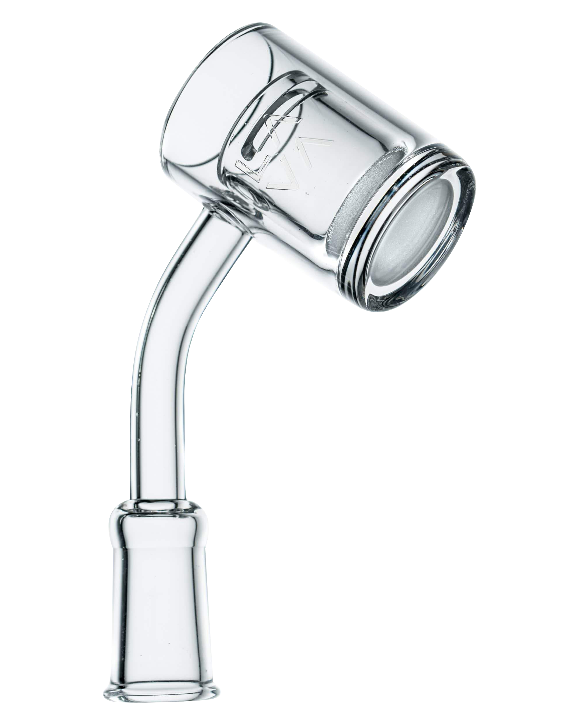 A close-up, angled view of the LavaTech Polished Banger Nail with Opaque Cup Insert, showcasing its polished finish and cup detail.