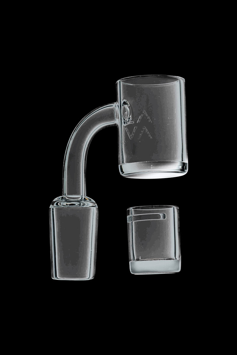 A close-up, angled view of the LavaTech Polished Banger Nail with Opaque Cup Insert, showcasing its polished finish and cup detail.