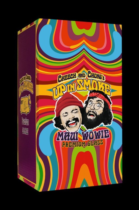 Front view of the Cheech & Chong "Maui Waui" Dab Rig, a colorful, patterned glass piece with a unique, artistic design.