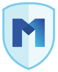 Blue shield emblem with a stylized “M” inside.