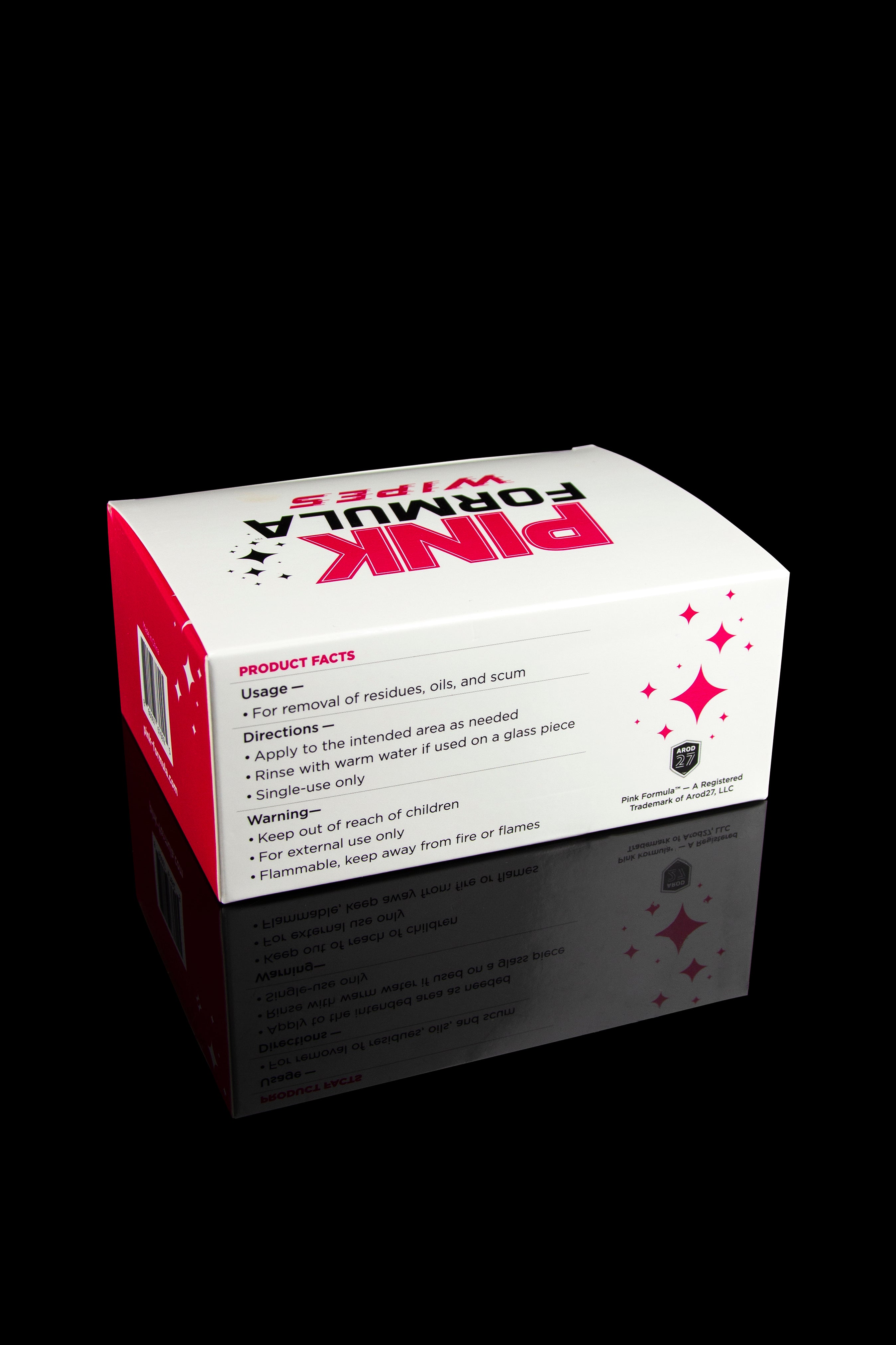 Front view of the Pink Formula XL ISO Wipes box, displaying product facts and branding on a white background.