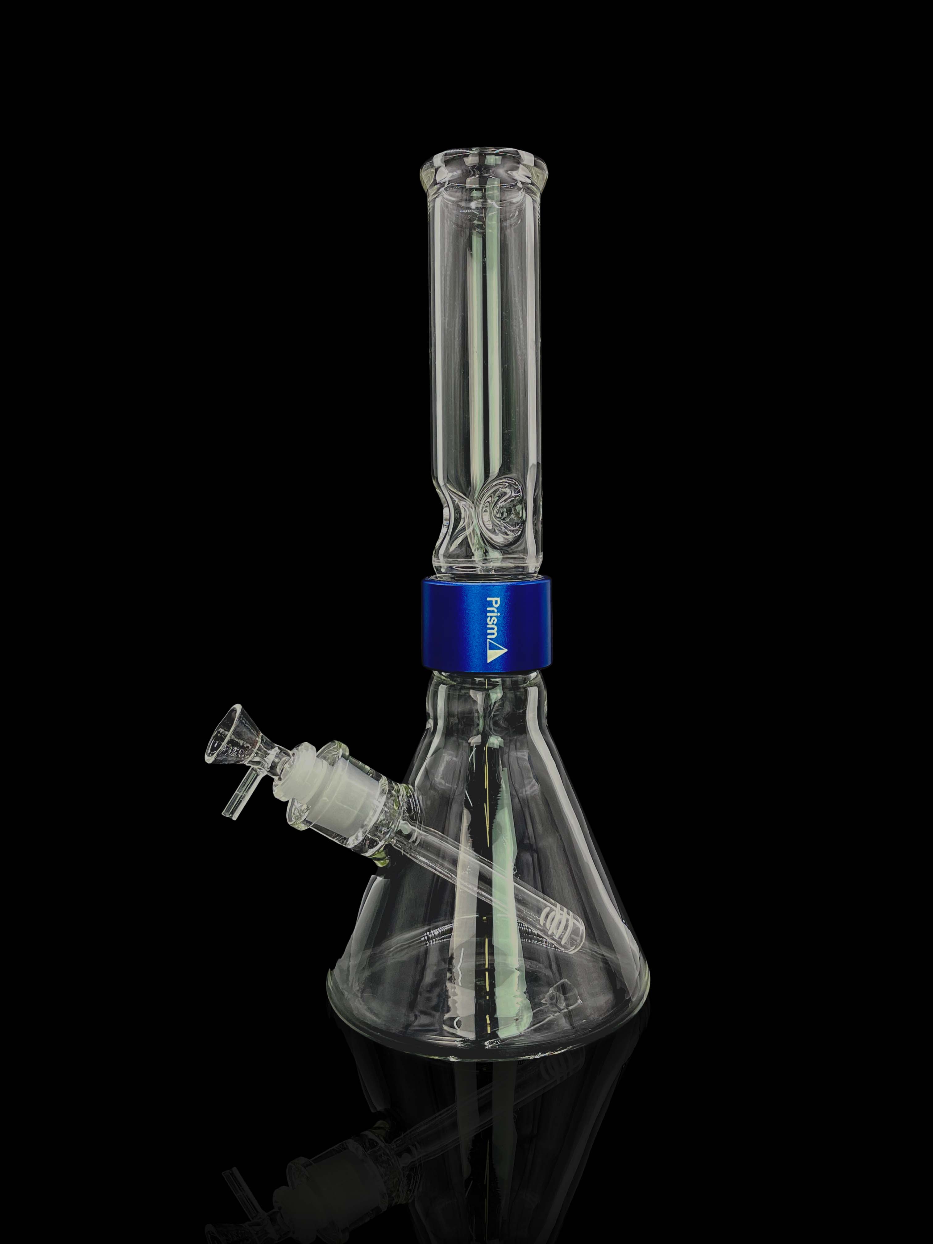 Front view of the Prism Water Pipes Starter Kit, a clear glass beaker with a wide base and angled neck.