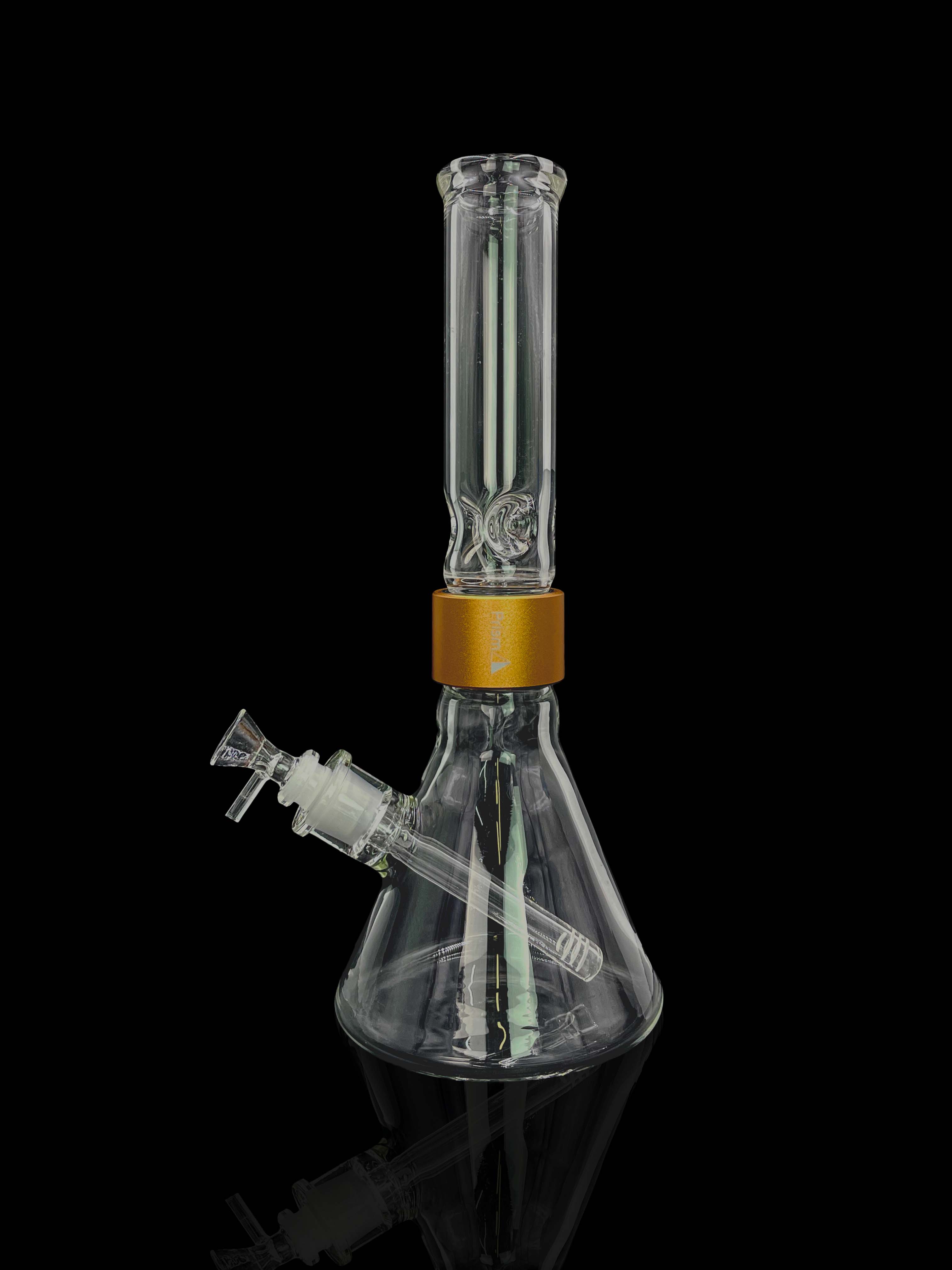 Front view of the Prism Water Pipes Starter Kit, a clear glass water pipe with a simple beaker shape.