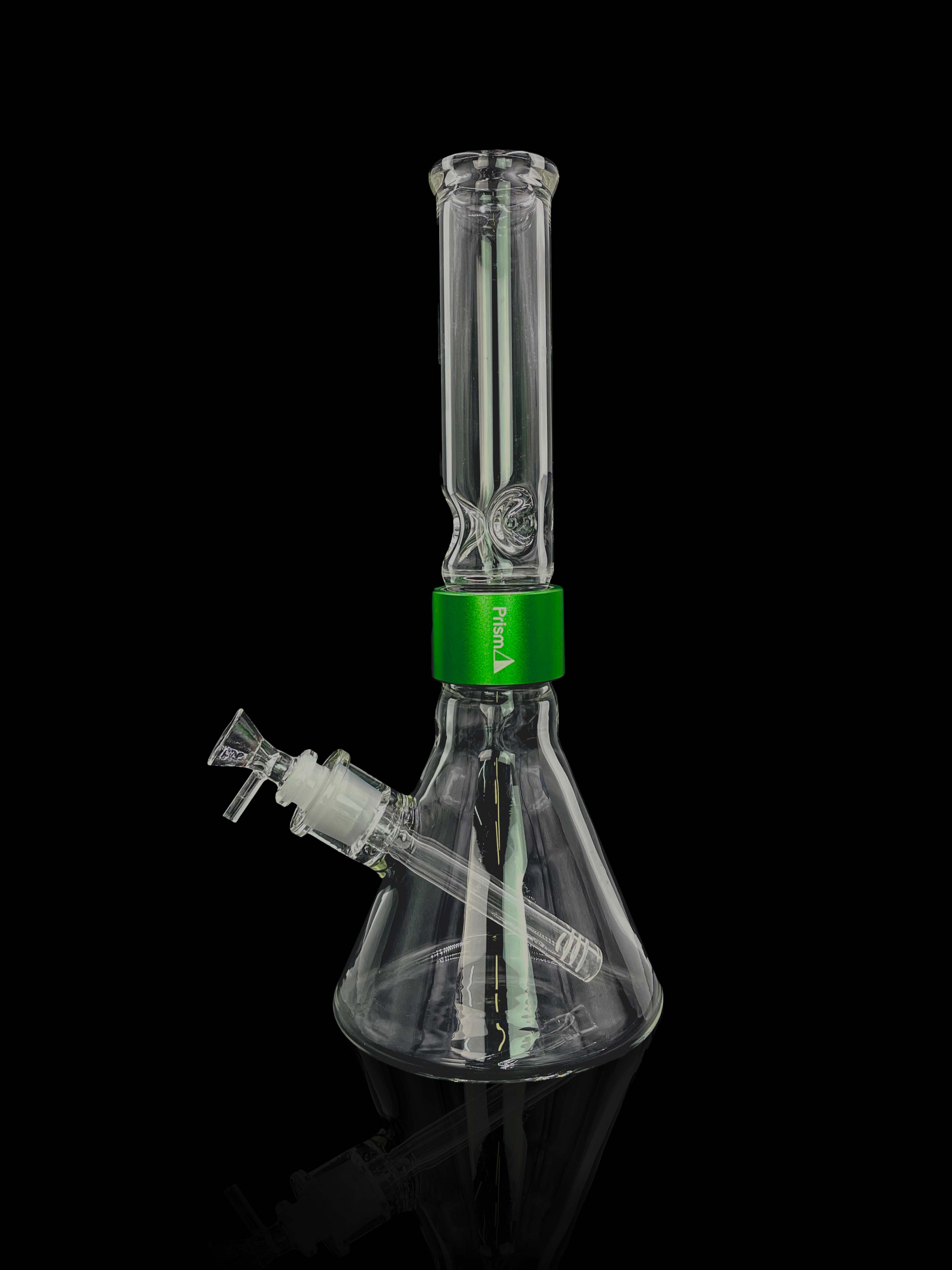 Front view of the Prism Water Pipes Starter Kit, a clear glass water pipe with a sleek, minimalist design.